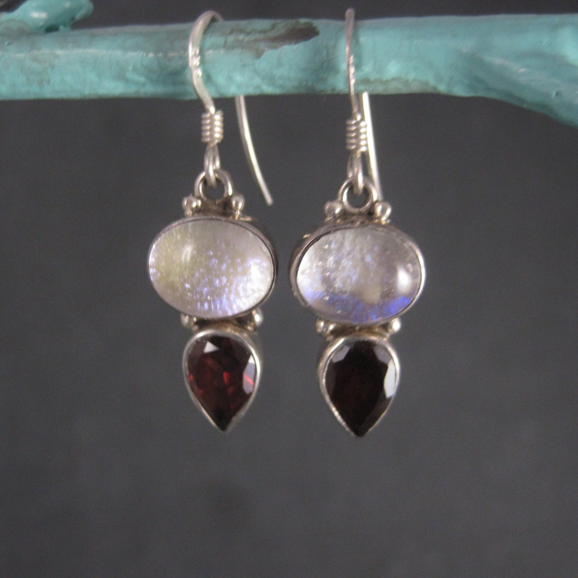 Estate Sterling Dichroic Glass Garnet Earrings