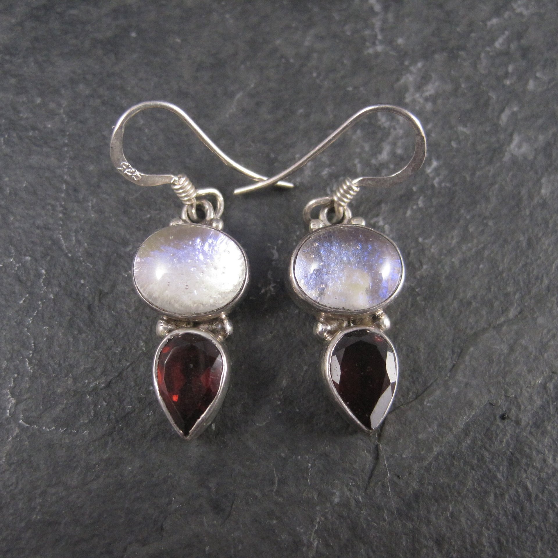 Estate Sterling Dichroic Glass Garnet Earrings