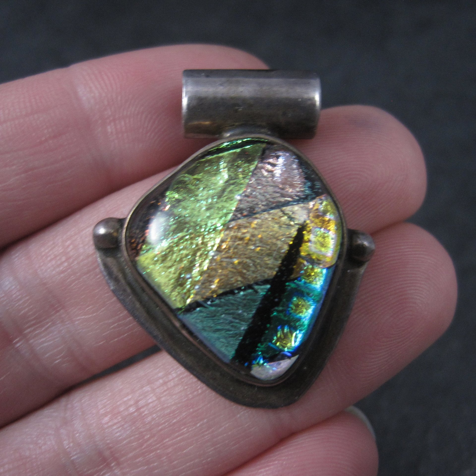 Vintage Sterling Dichroic Glass Pendant