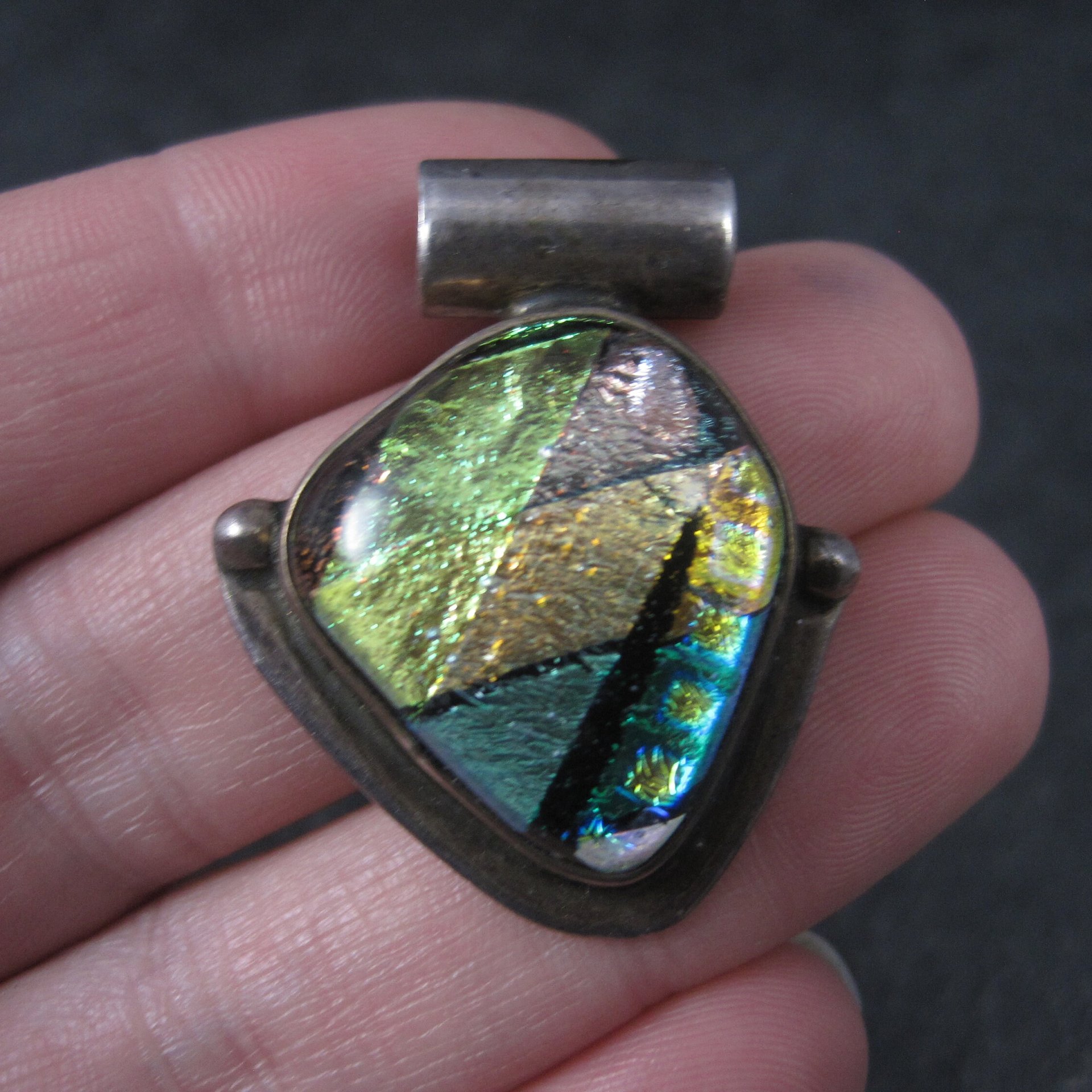 Vintage Sterling Dichroic Glass Pendant