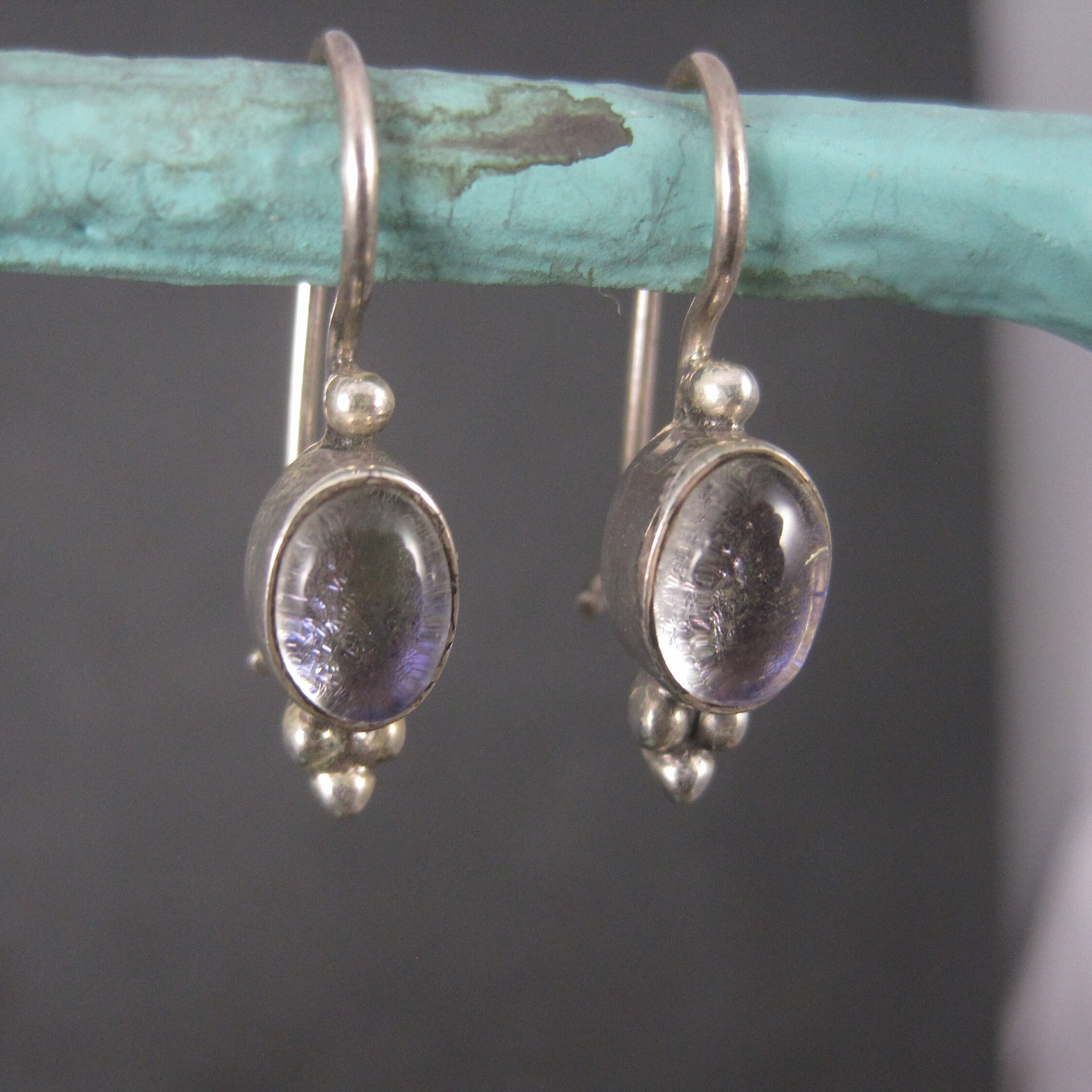 Vintage Sterling Purple Dichroic Glass Earrings Latch Back
