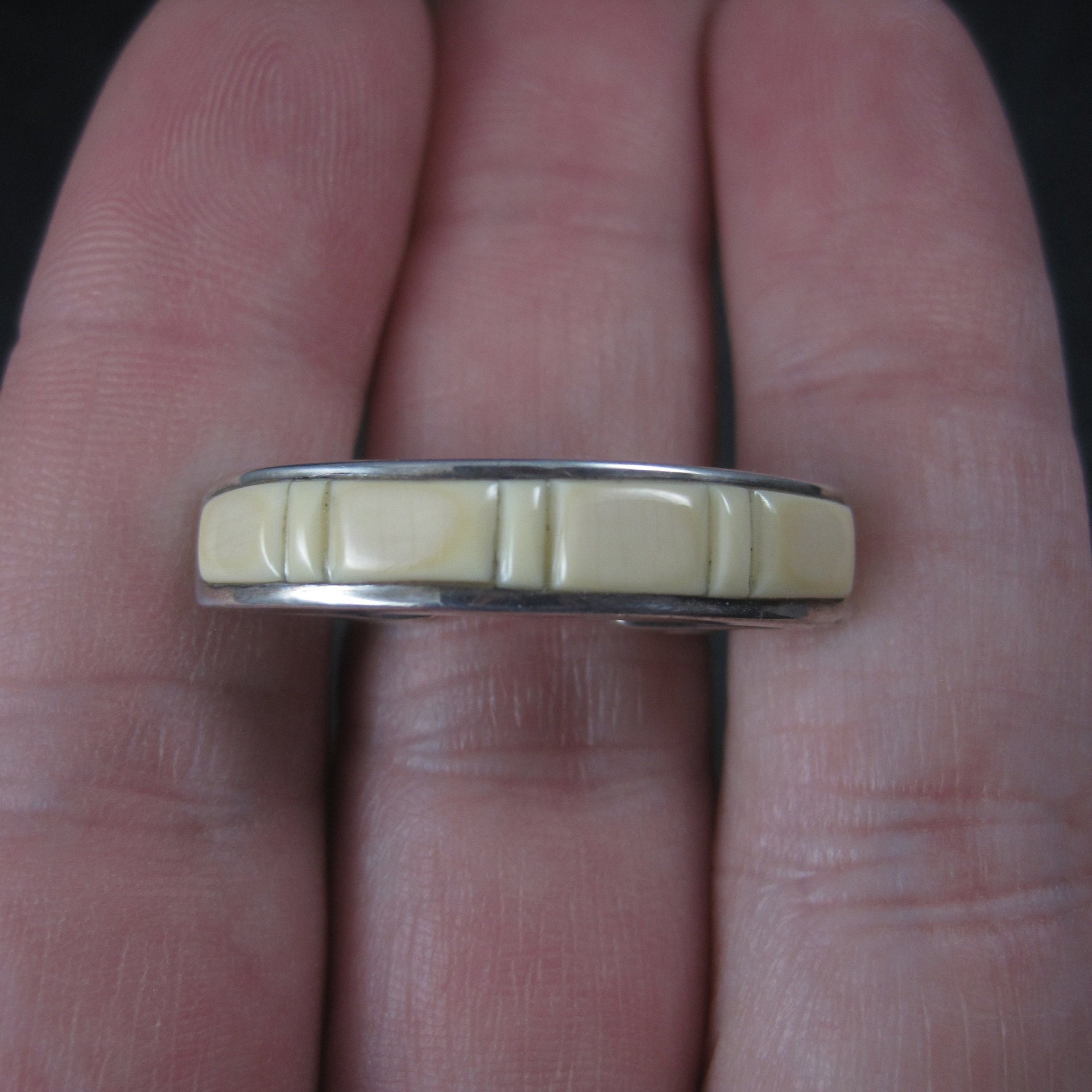 Unique Southwestern Sterling Angel Skin Coral Inlay Ring Size 6