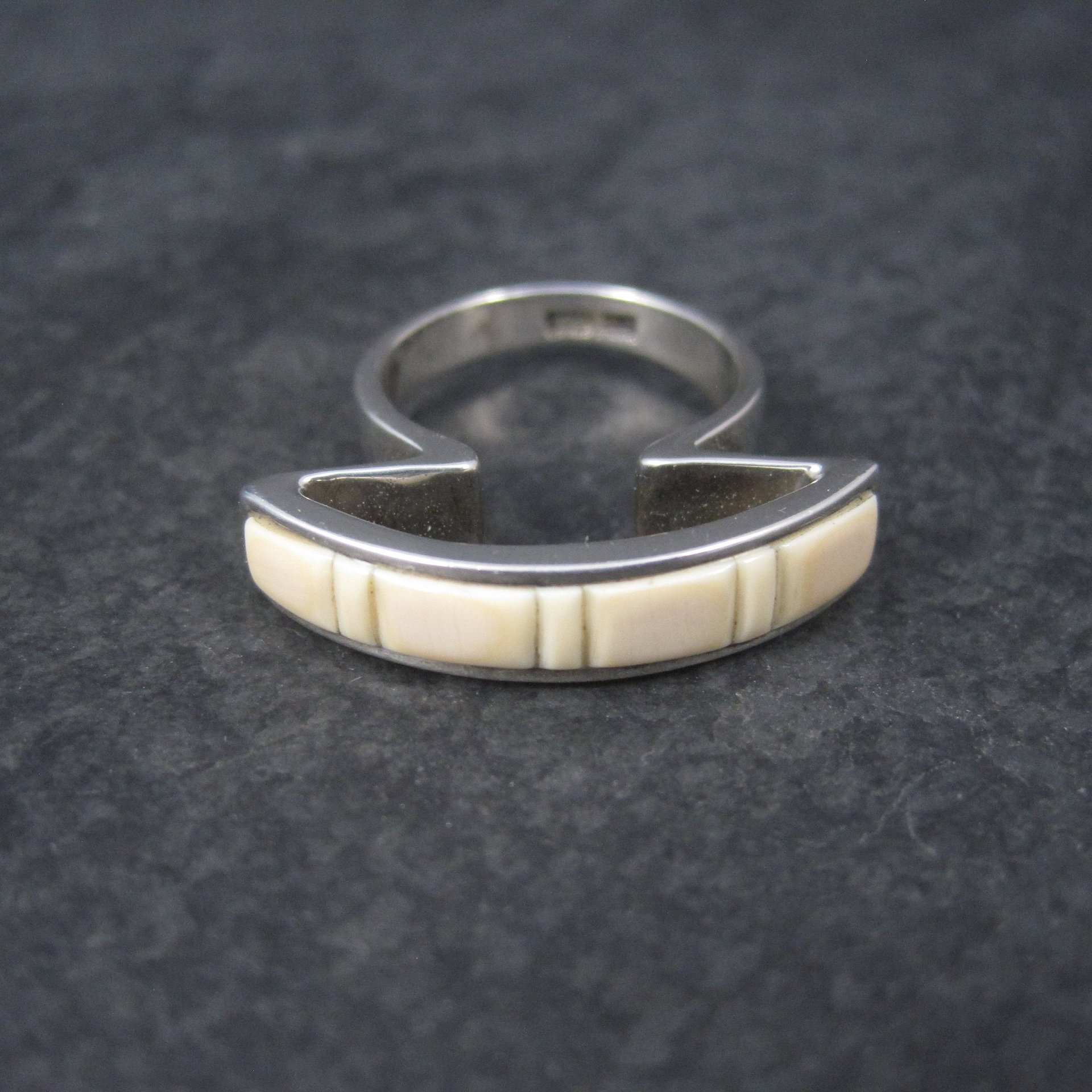 Unique Southwestern Sterling Angel Skin Coral Inlay Ring Size 6