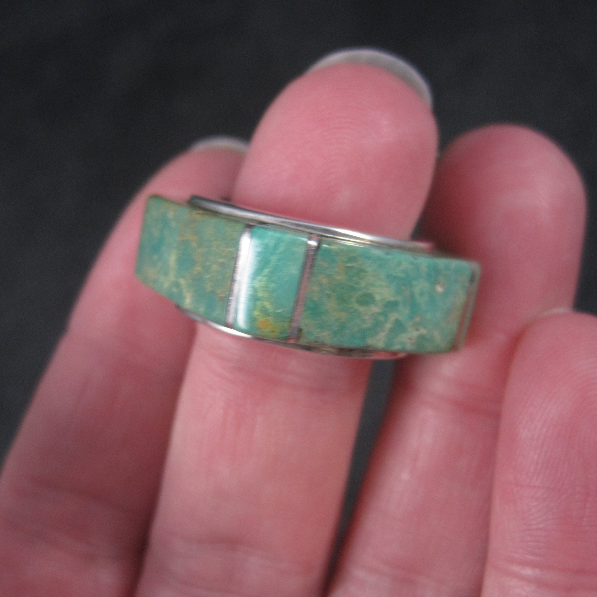 Estate Southwestern Sterling Turquoise Inlay Ring Size 5