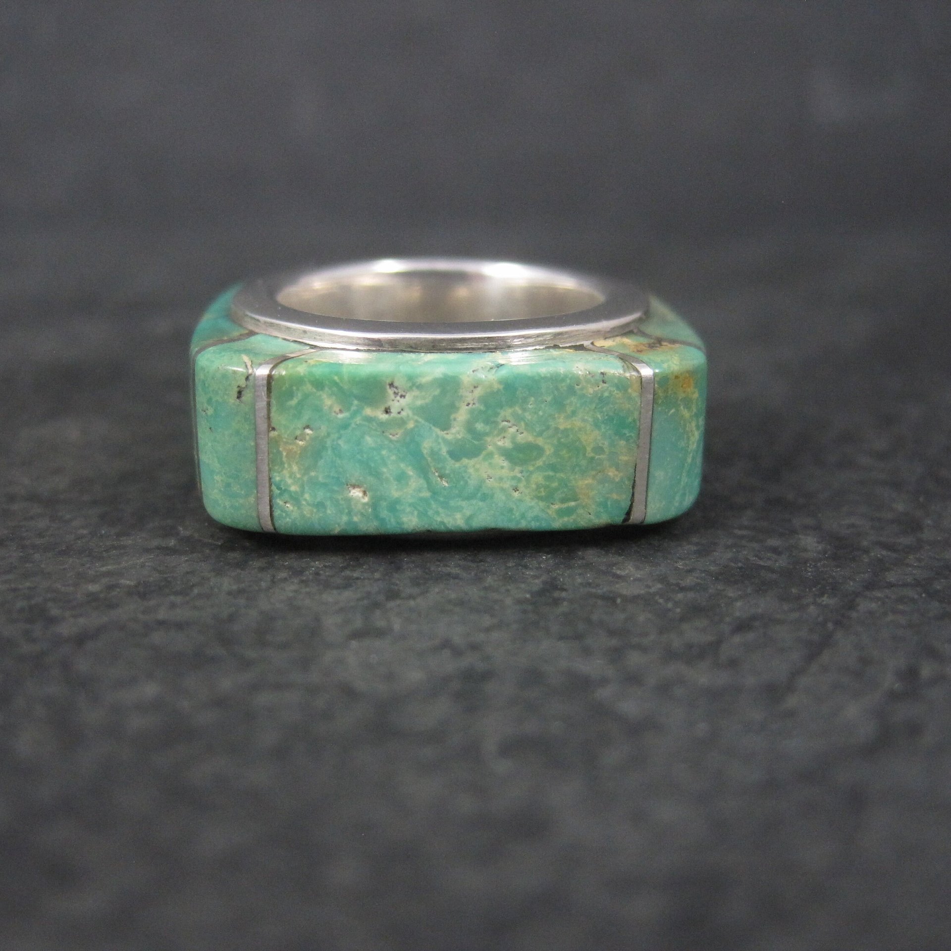 Estate Southwestern Sterling Turquoise Inlay Ring Size 5