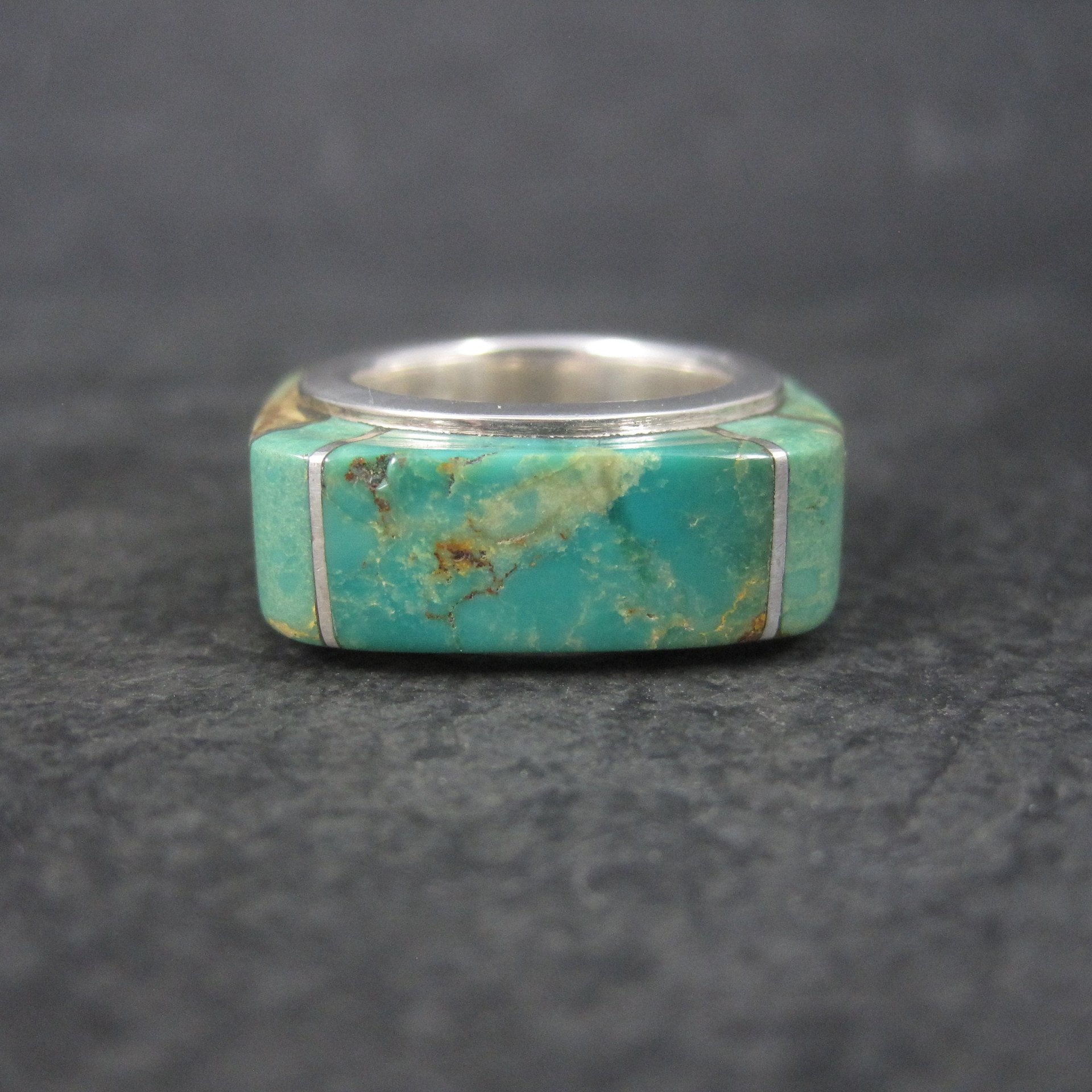 Estate Southwestern Sterling Turquoise Inlay Ring Size 5
