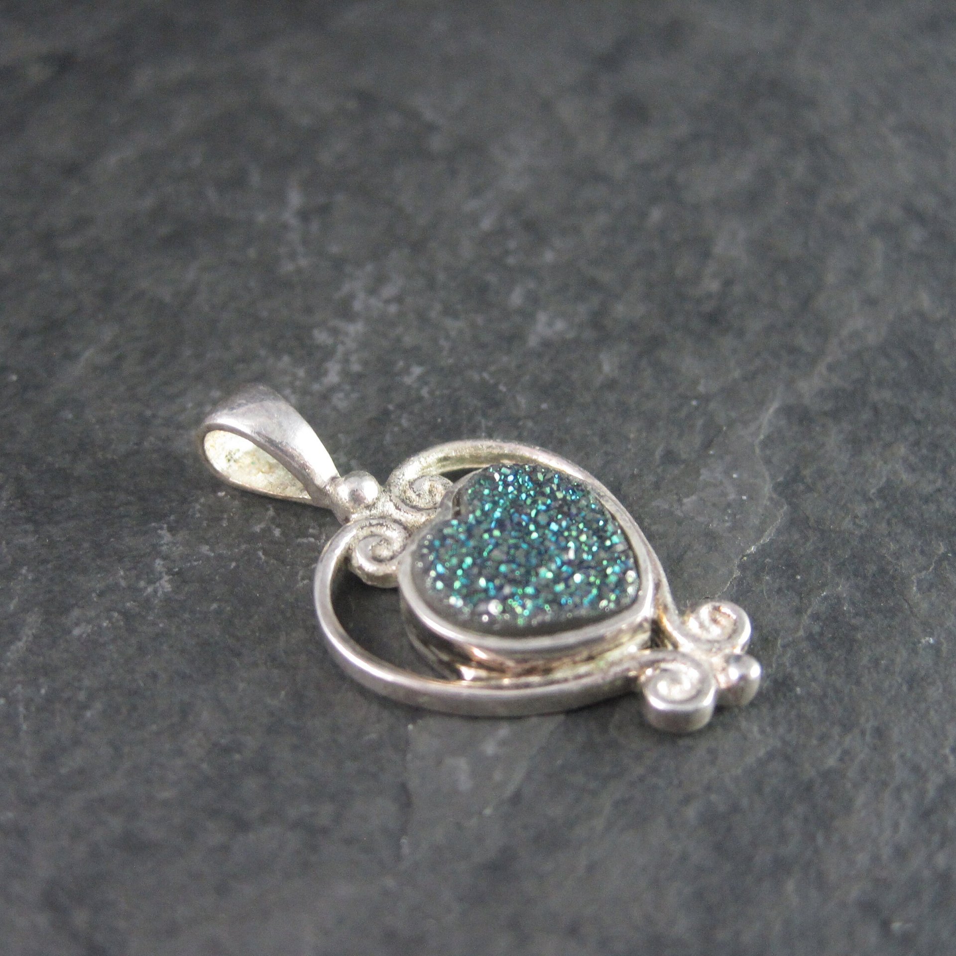 Vintage Sterling Druzy Heart Pendant Sajen