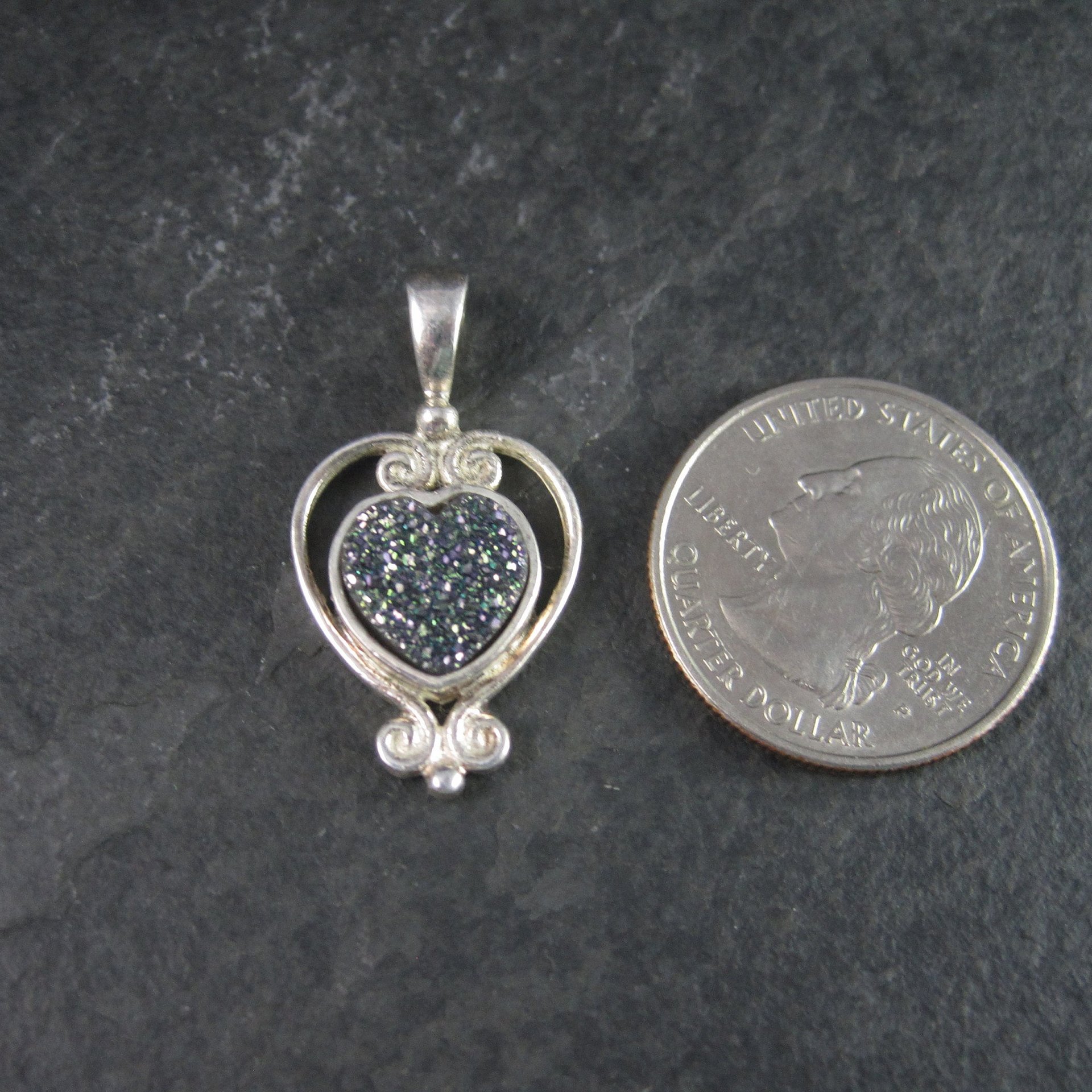 Vintage Sterling Druzy Heart Pendant Sajen
