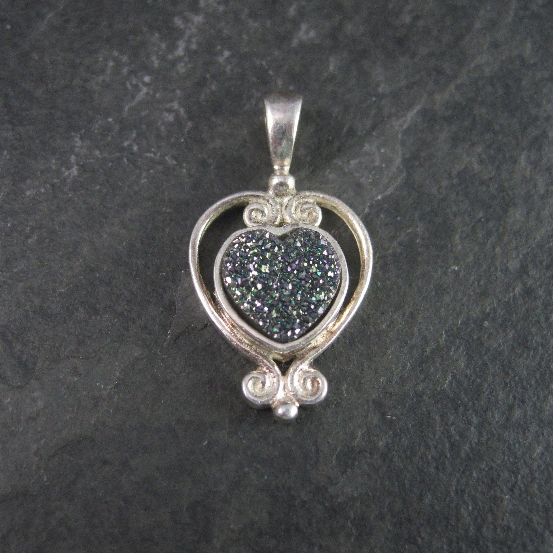 Vintage Sterling Druzy Heart Pendant Sajen