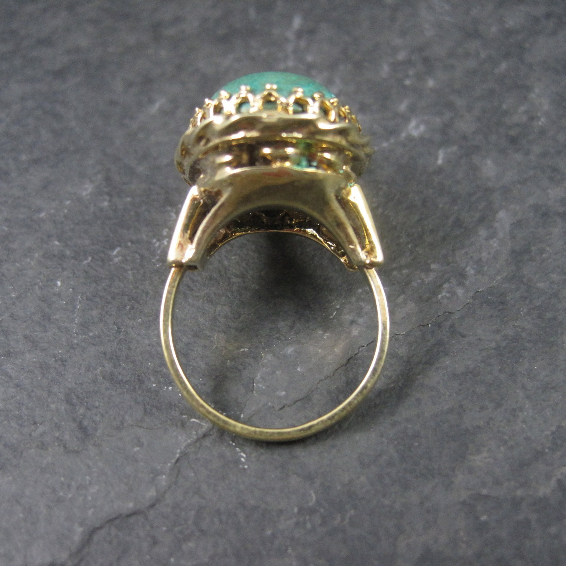 Vintage Vermeil Sterling Chrysocolla Ring Adjustable Size 6