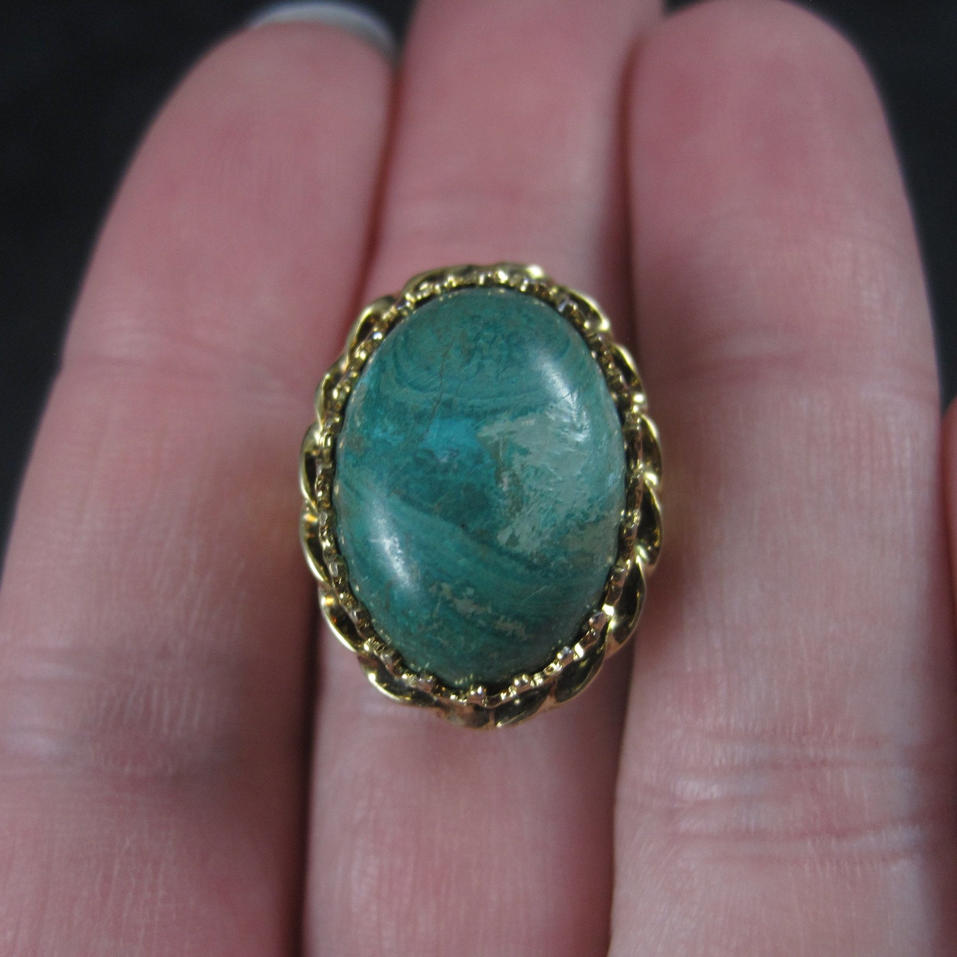 Vintage Vermeil Sterling Chrysocolla Ring Adjustable Size 6