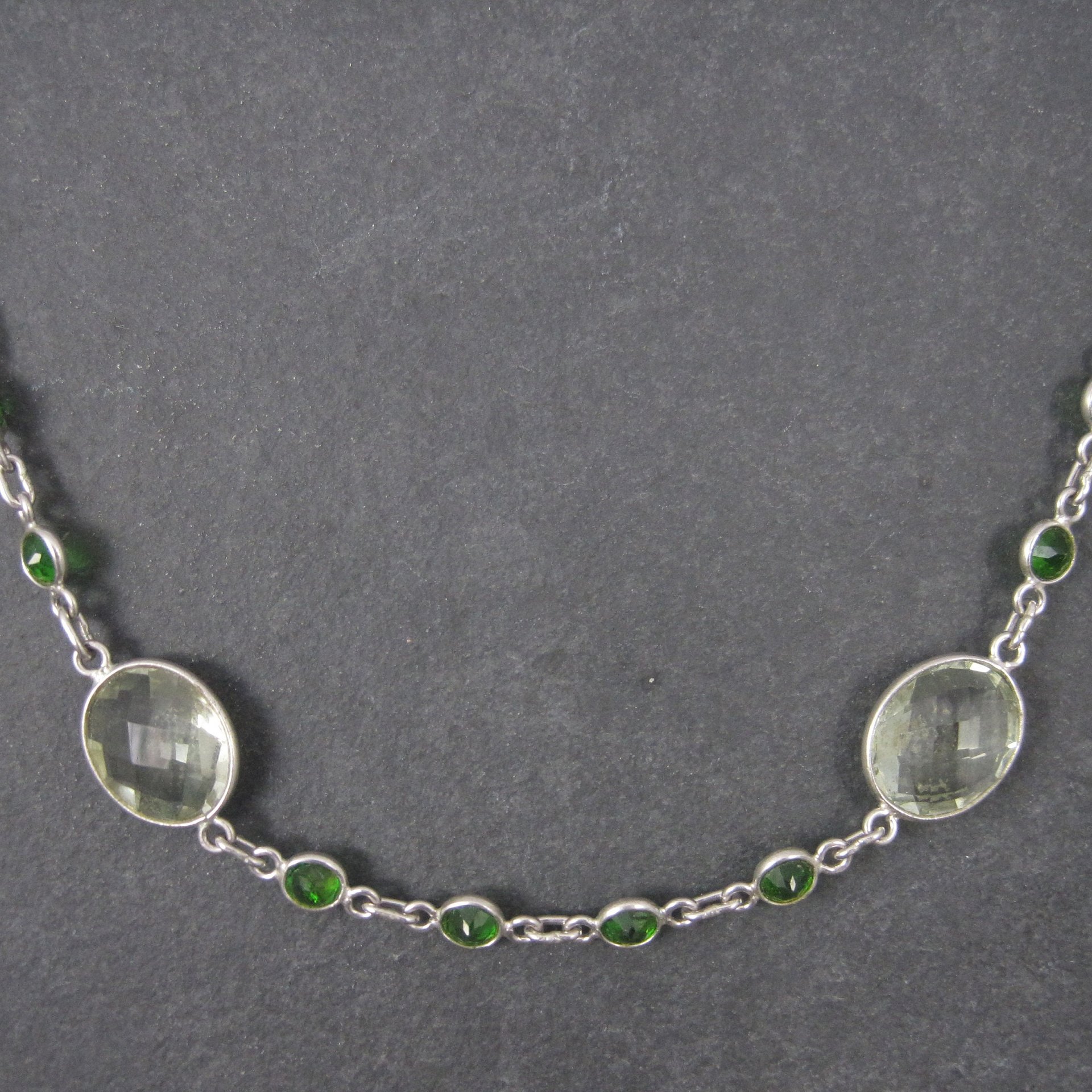 Vintage Sterling Green Amethyst Chrome Diopside Necklace 17.5 to 18.5 Inches