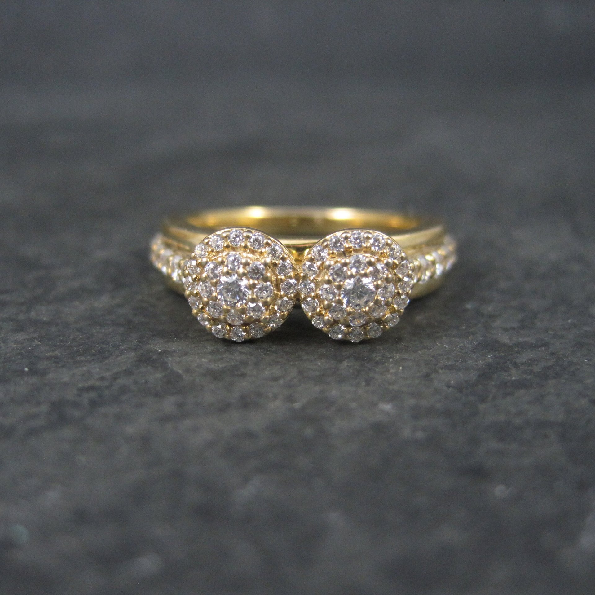 Vintage 14K Vermeil Sterling Double Head CZ Cluster Ring Size 6.5