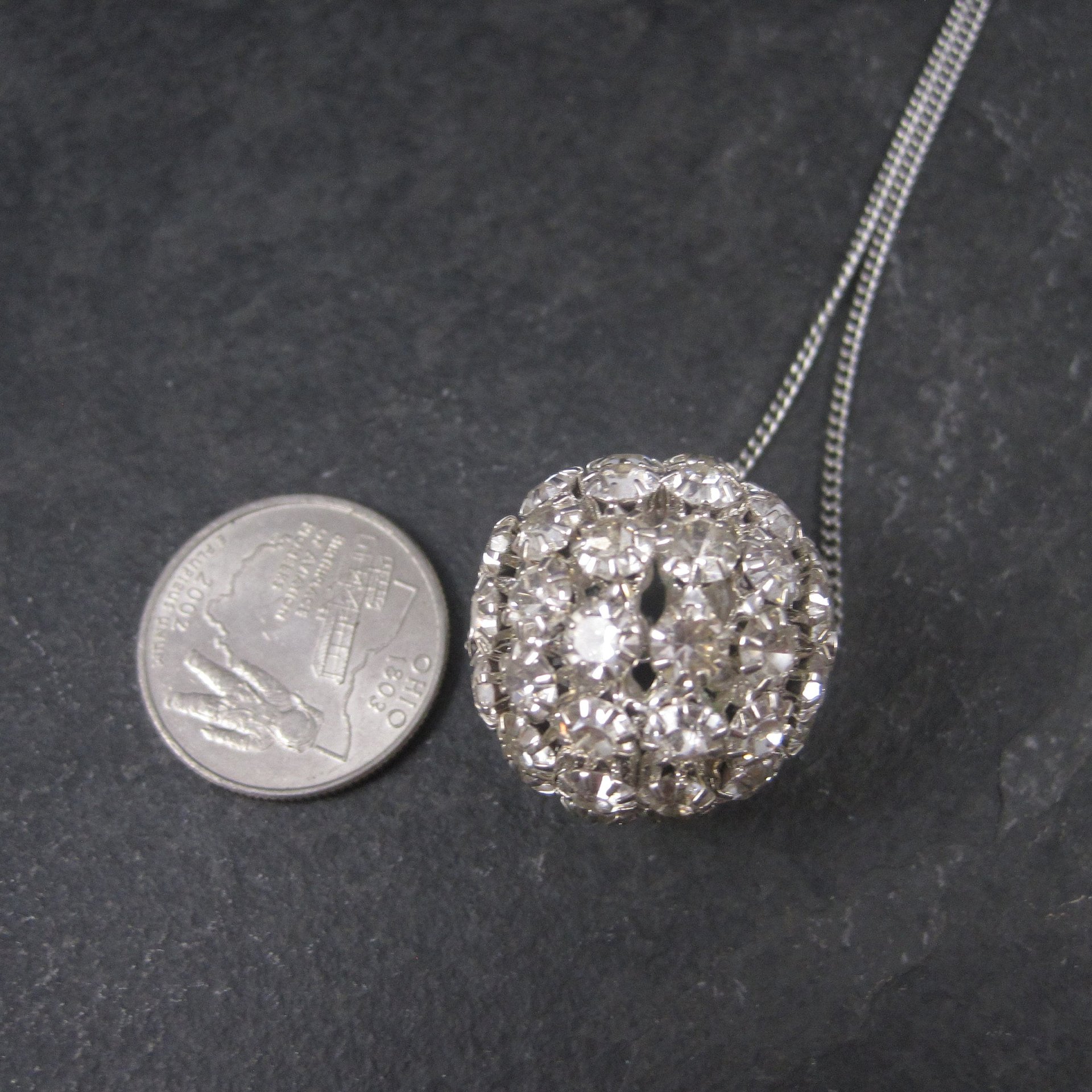 Large Vintage Rhinestone Disco Ball Bead Pendant Necklace