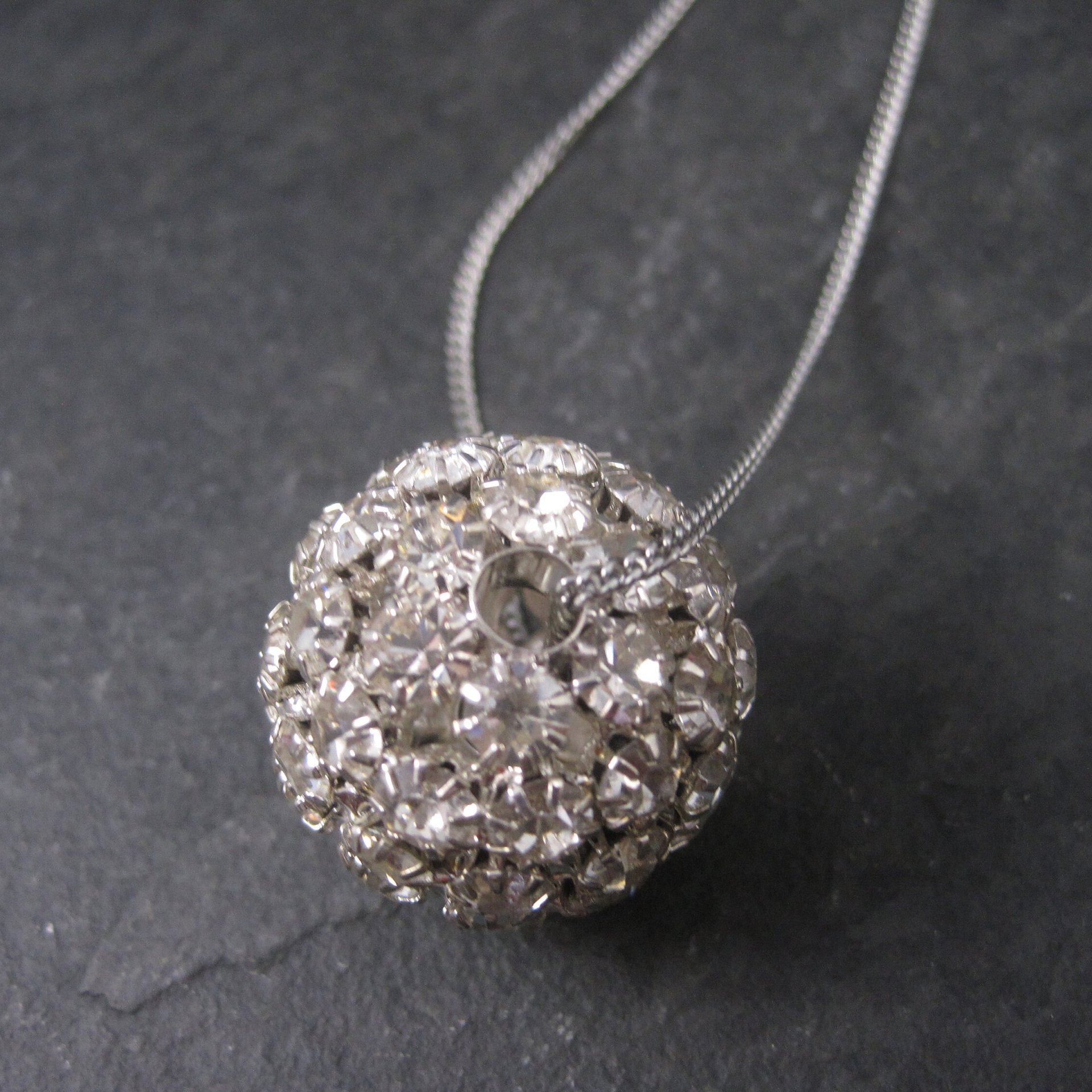 Large Vintage Rhinestone Disco Ball Bead Pendant Necklace