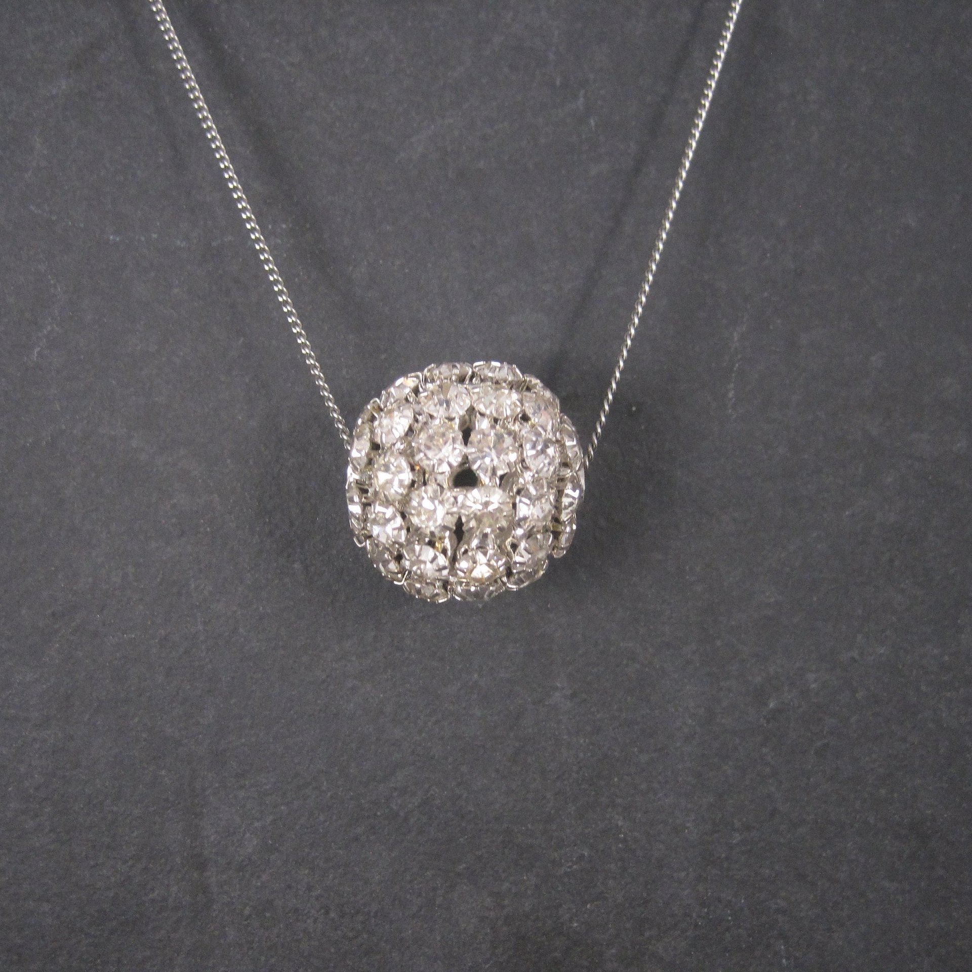 Large Vintage Rhinestone Disco Ball Bead Pendant Necklace