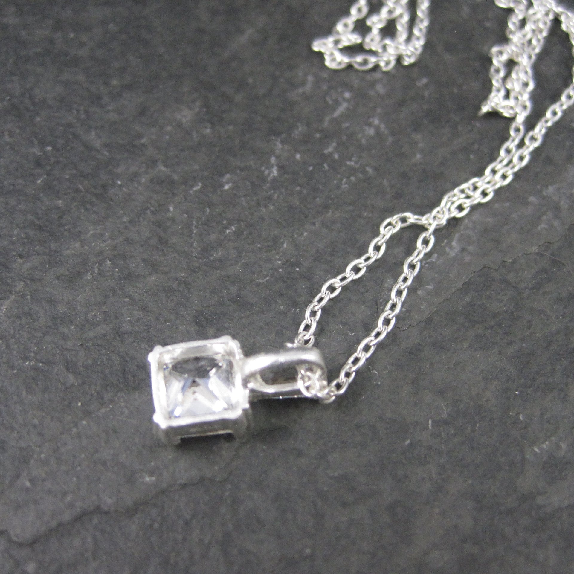Dainty Vintage Sterling Cubic Zirconia Pendant Necklace