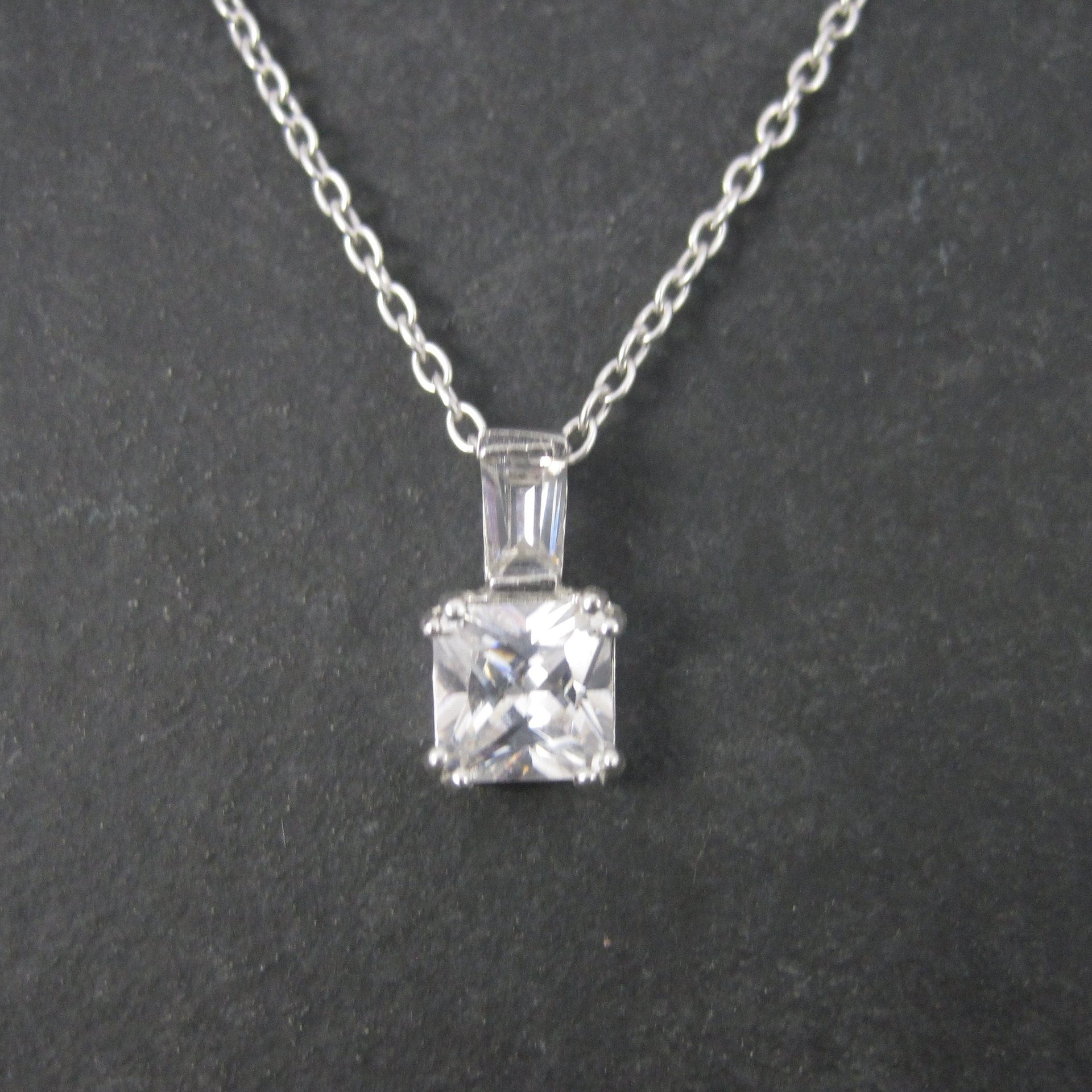 Dainty Vintage Sterling Cubic Zirconia Pendant Necklace