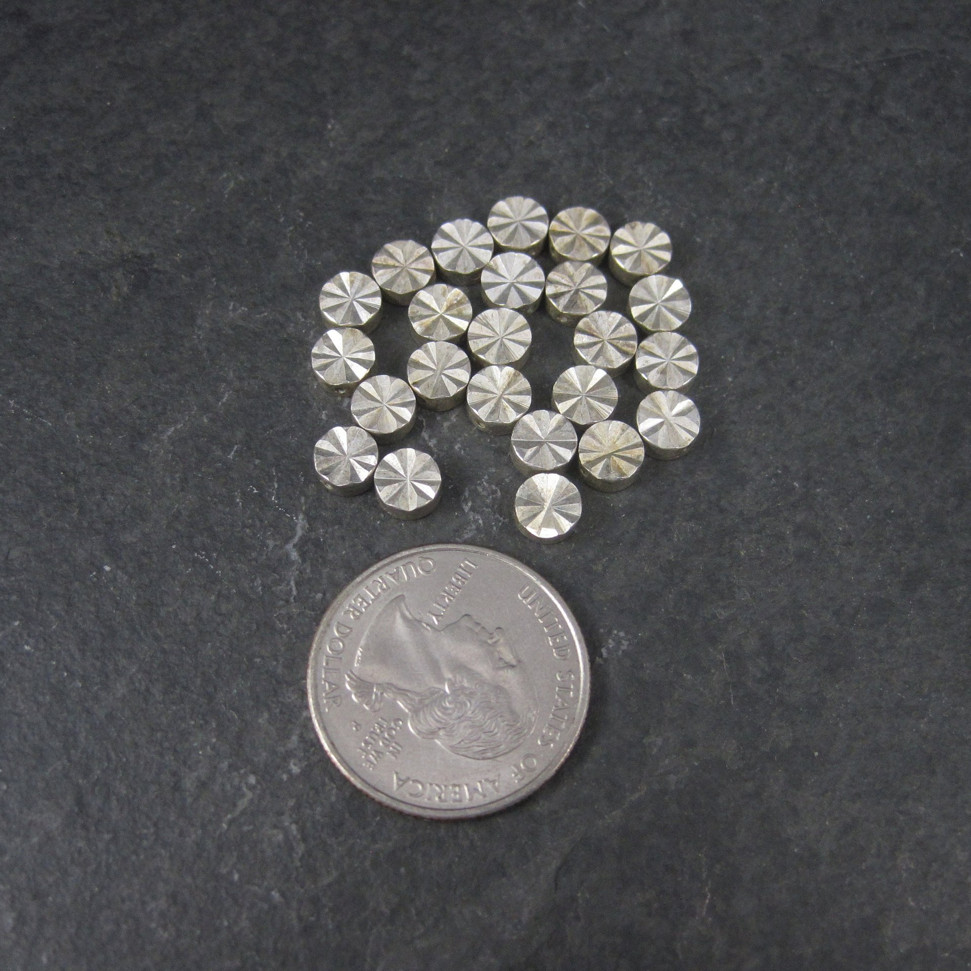 Destash Lot of 6mm Silver Plated Diamond Cut Disk Beads