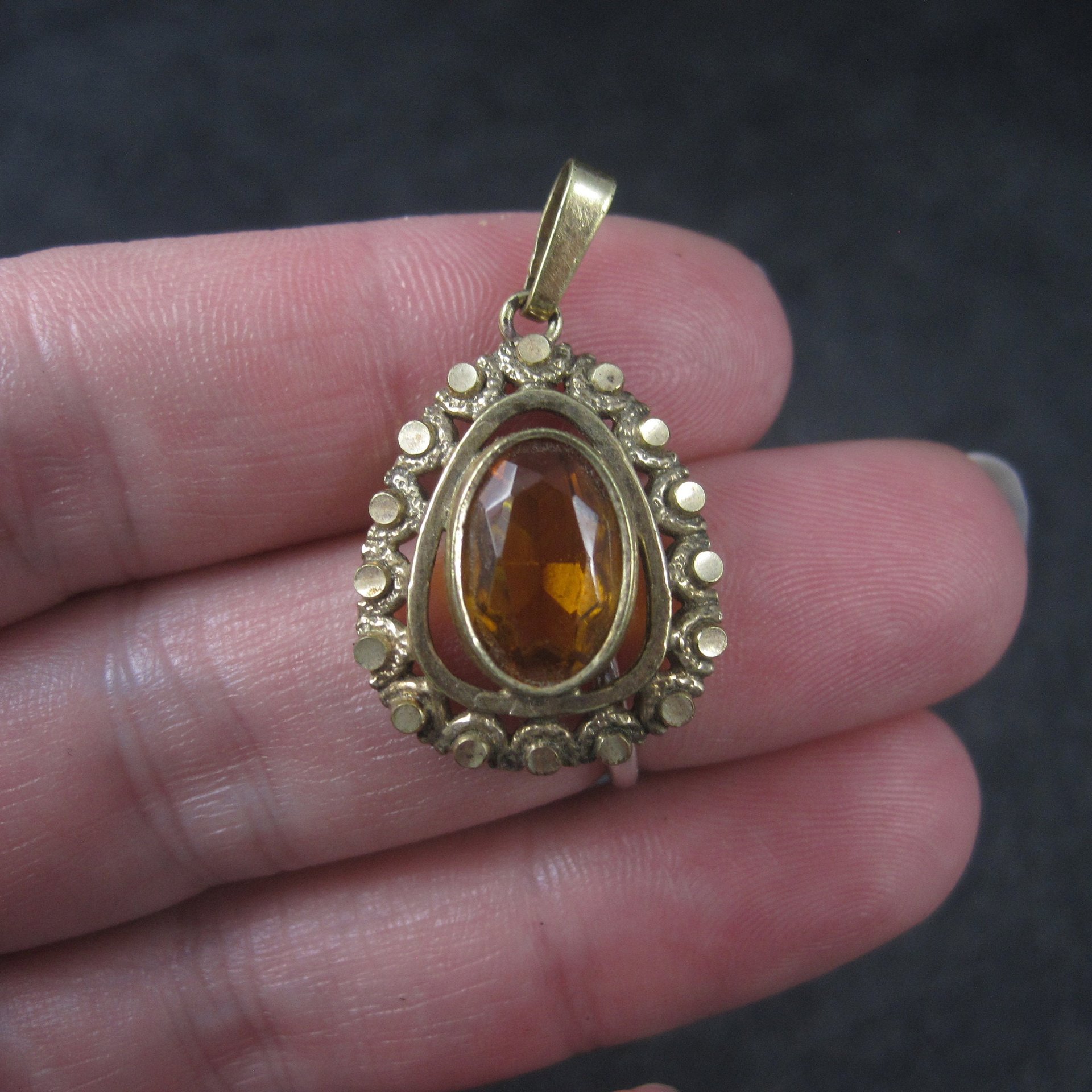 Vintage Gold Filled Orange Glass Pendant West Germany