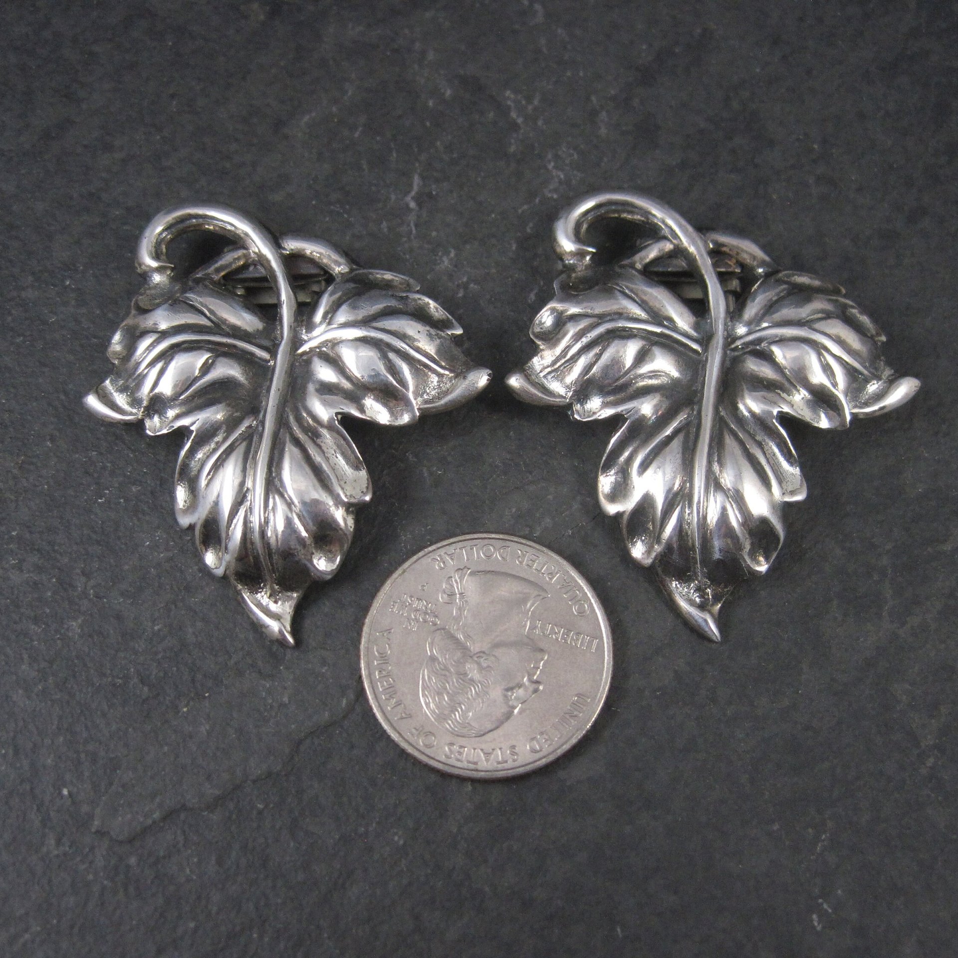 Vintage Sterling Leaf Fur Clips by Danecraft