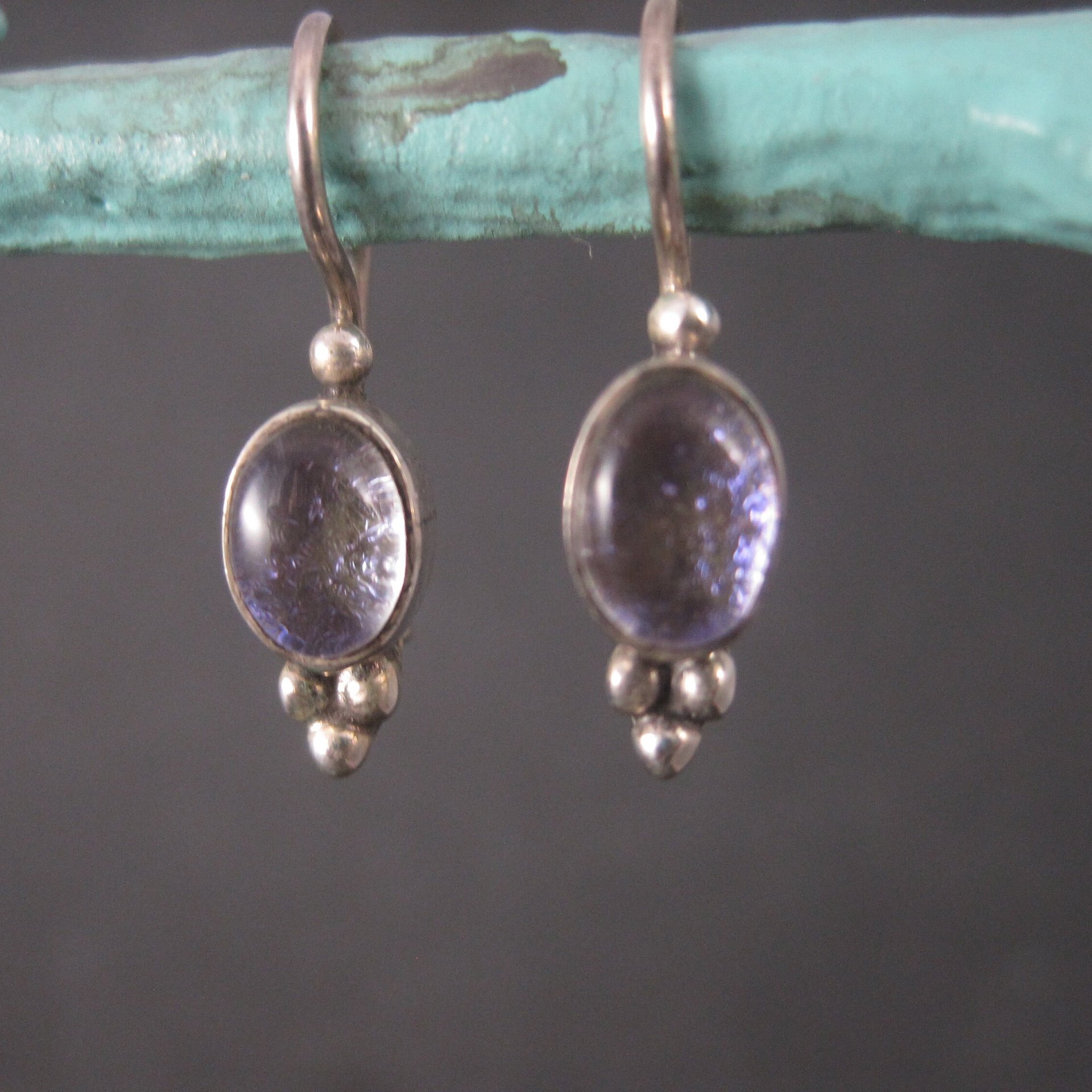 Vintage Sterling Purple Dichroic Glass Earrings Latch Back