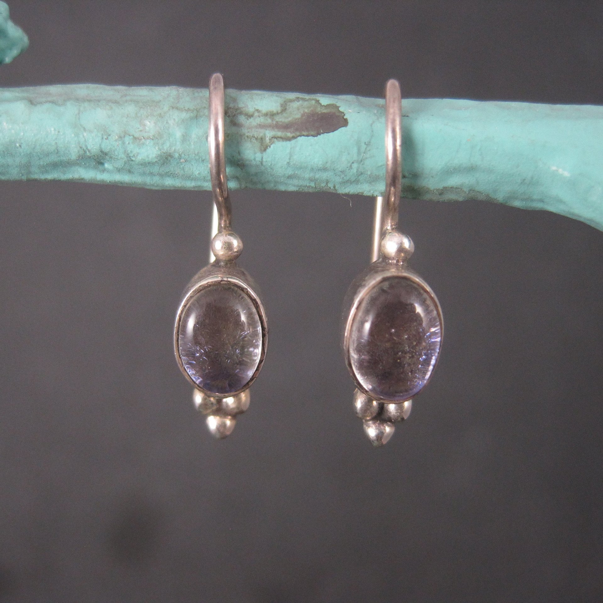 Vintage Sterling Purple Dichroic Glass Earrings Latch Back