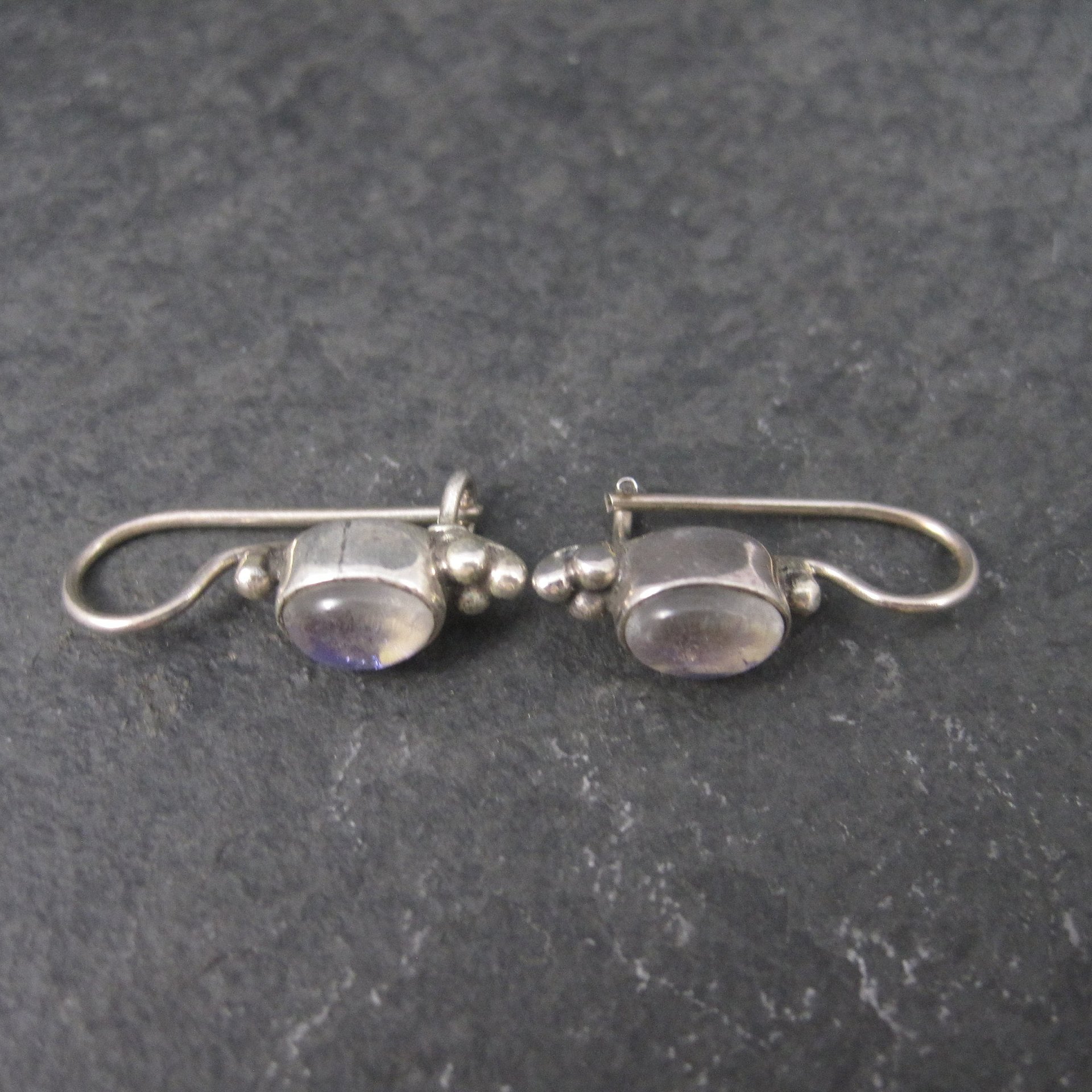 Vintage Sterling Purple Dichroic Glass Earrings Latch Back