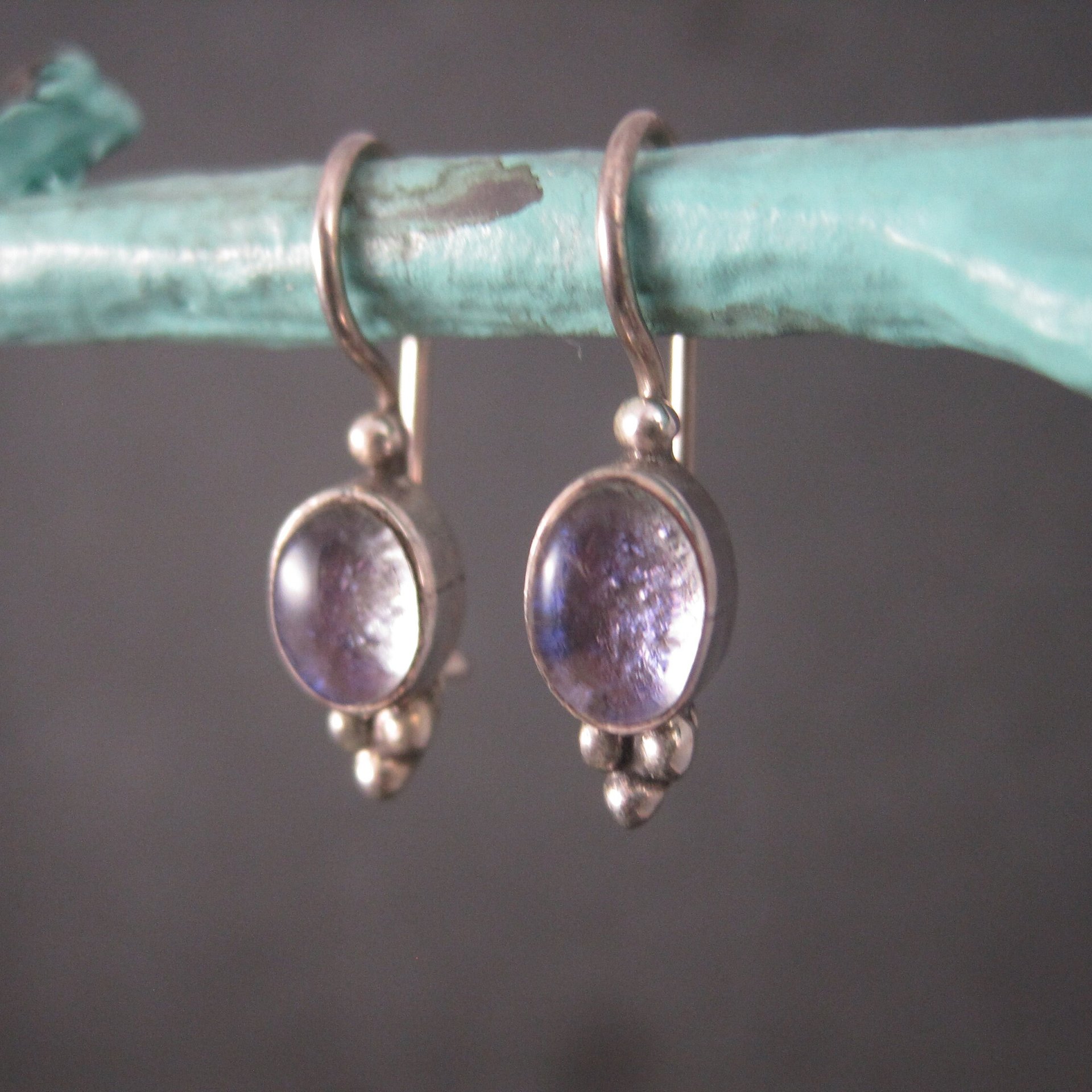 Vintage Sterling Purple Dichroic Glass Earrings Latch Back