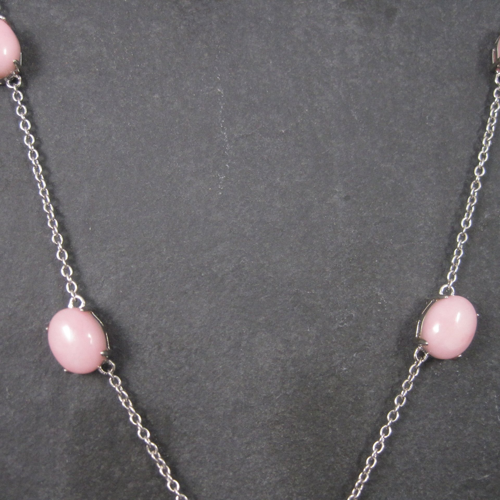 Vintage Sterling Pink Opal White Topaz Halo Necklace 24 Inches