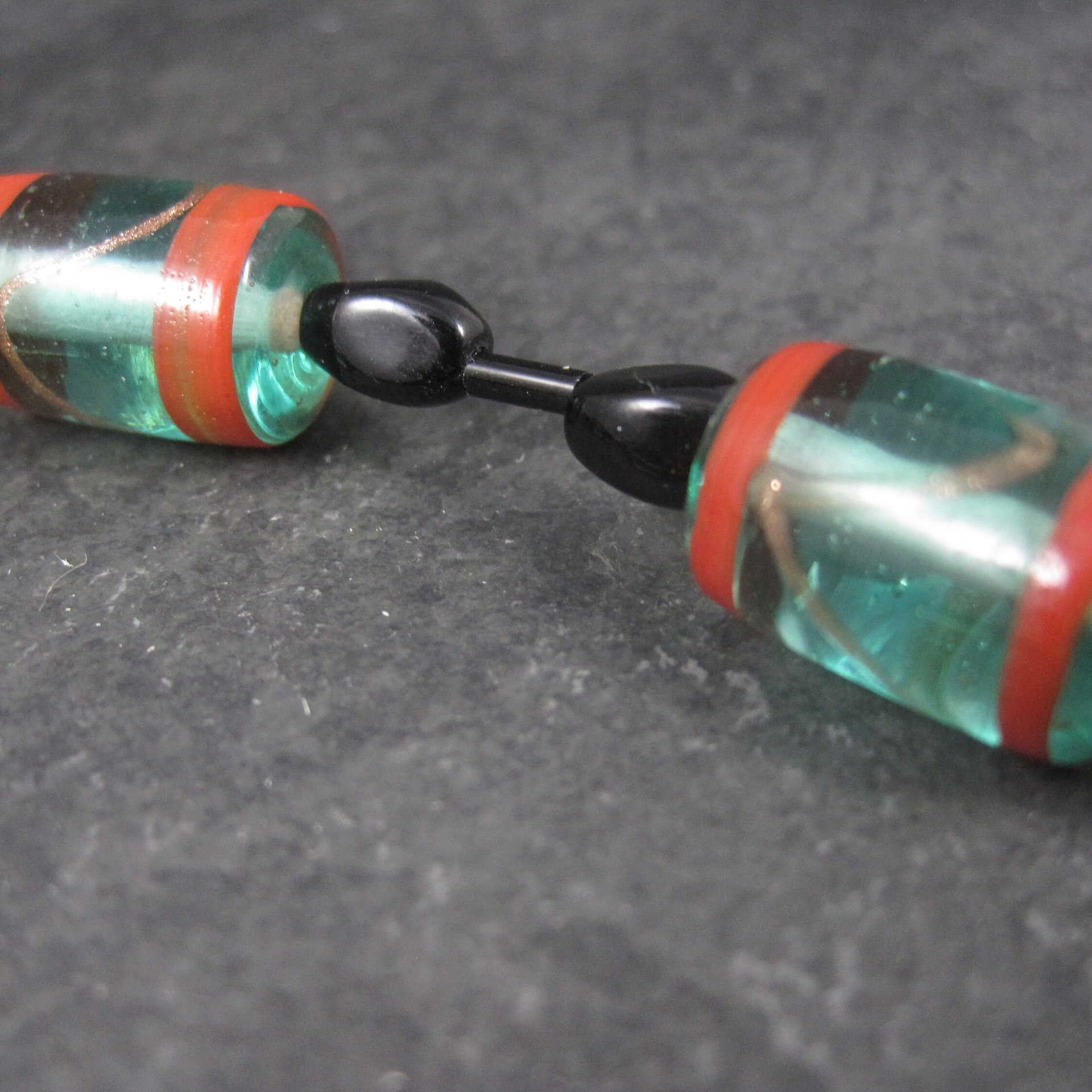 Vintage Handmade Green Orange Venetian Glass Bead Strand