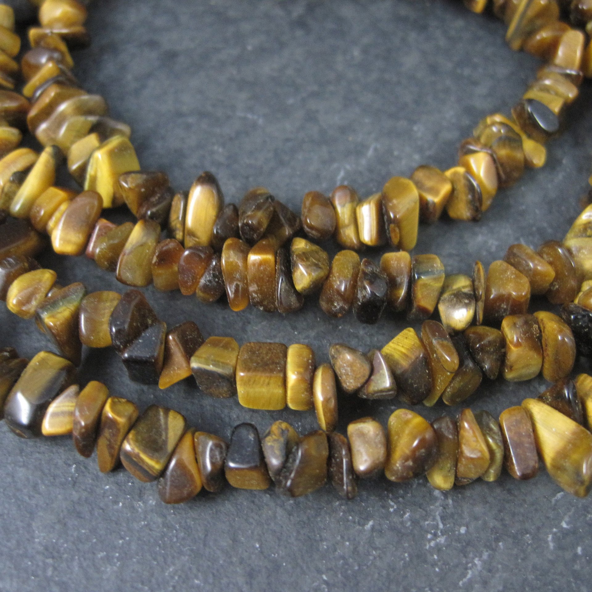 Vintage Sterling Opera Length Tigers Eye Bead Necklace 40 Inches
