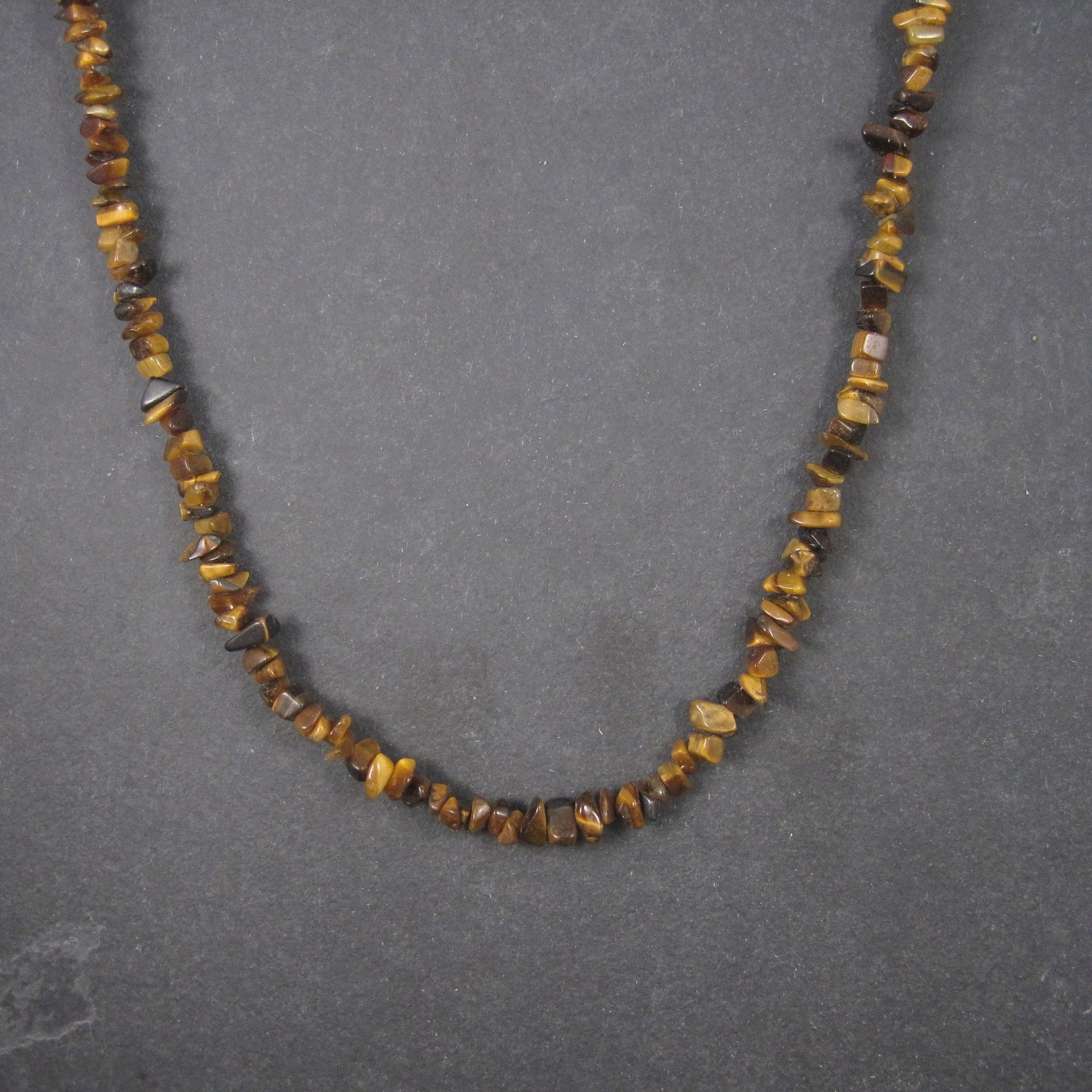 Vintage Sterling Opera Length Tigers Eye Bead Necklace 40 Inches