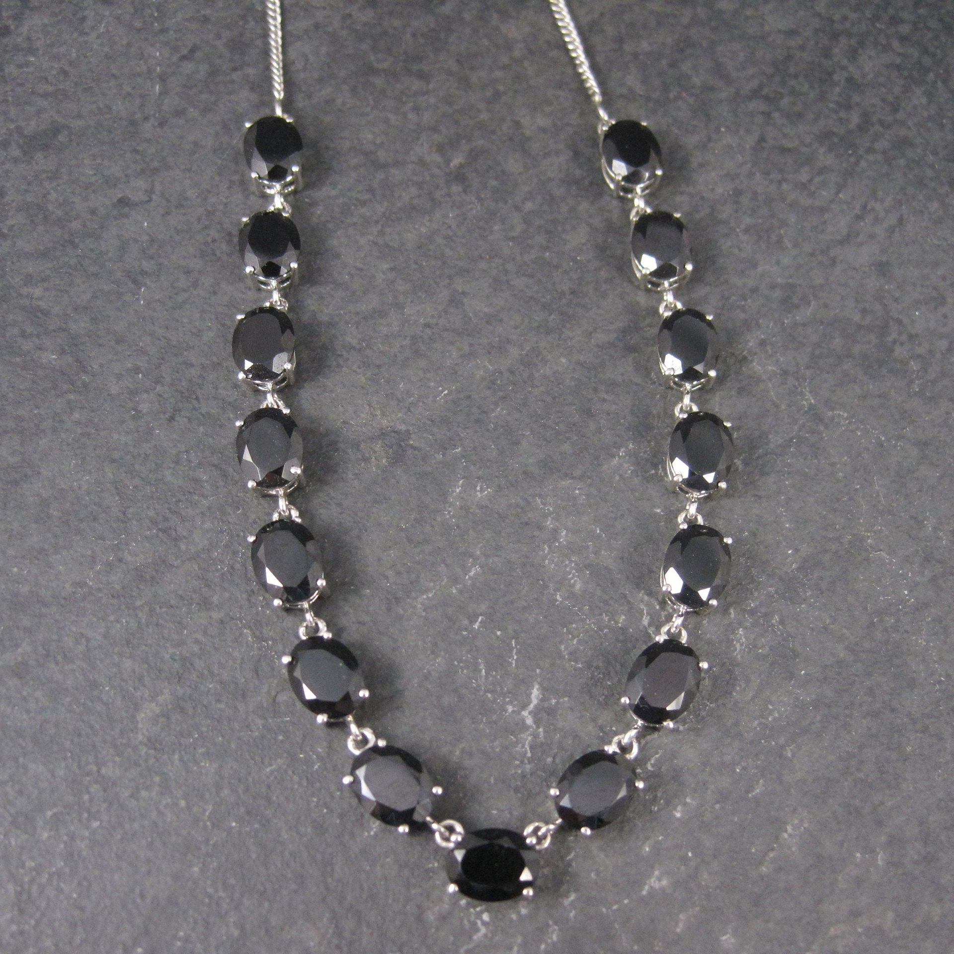 Vintage Sterling Black Onyx Necklace 18 Inches