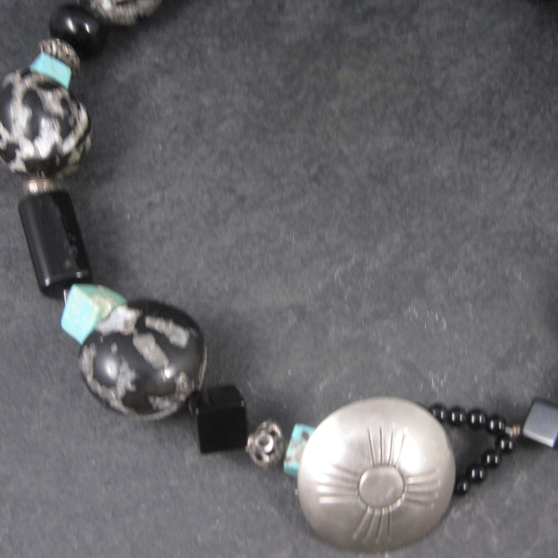 Estate Southwestern Sterling Turquoise Kukui Nut Necklace 20 Inches