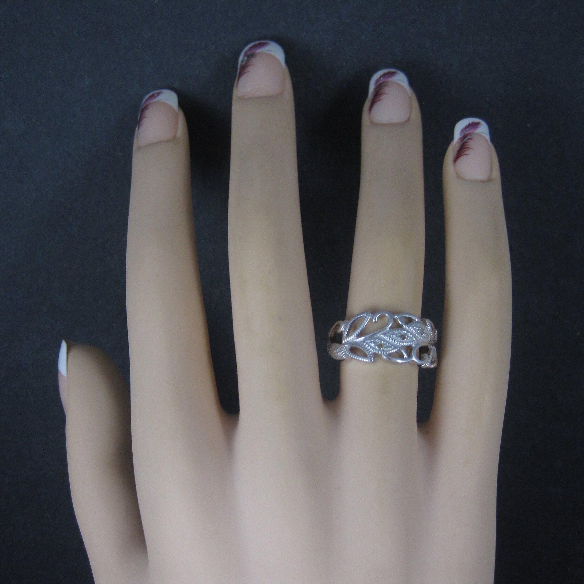 Vintage Sterling Diamond Leaf Ring Size 7