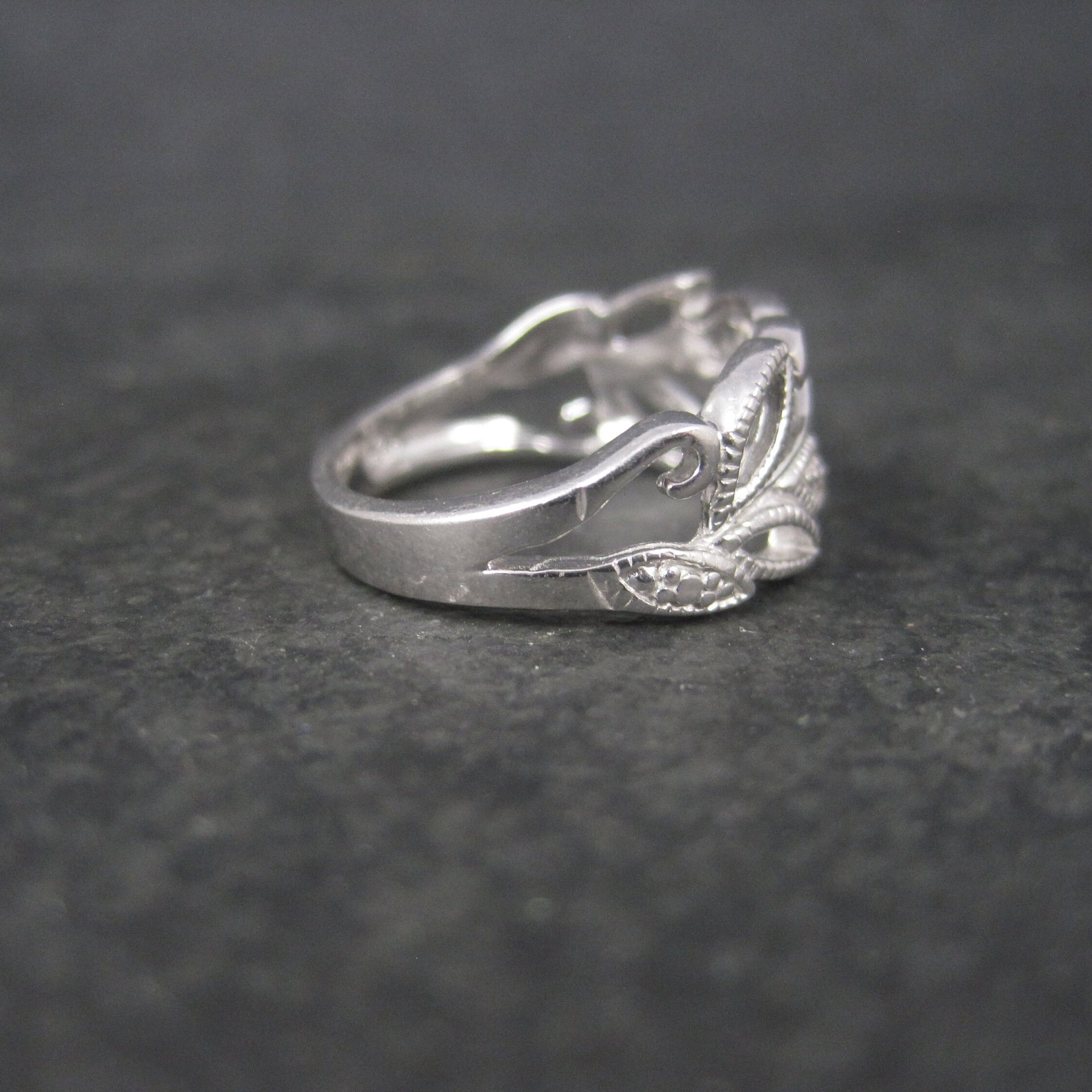 Vintage Sterling Diamond Leaf Ring Size 7