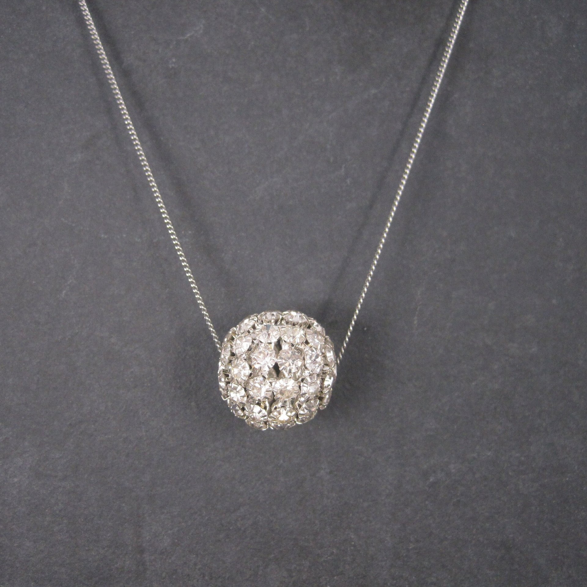 Large Vintage Rhinestone Disco Ball Bead Pendant Necklace