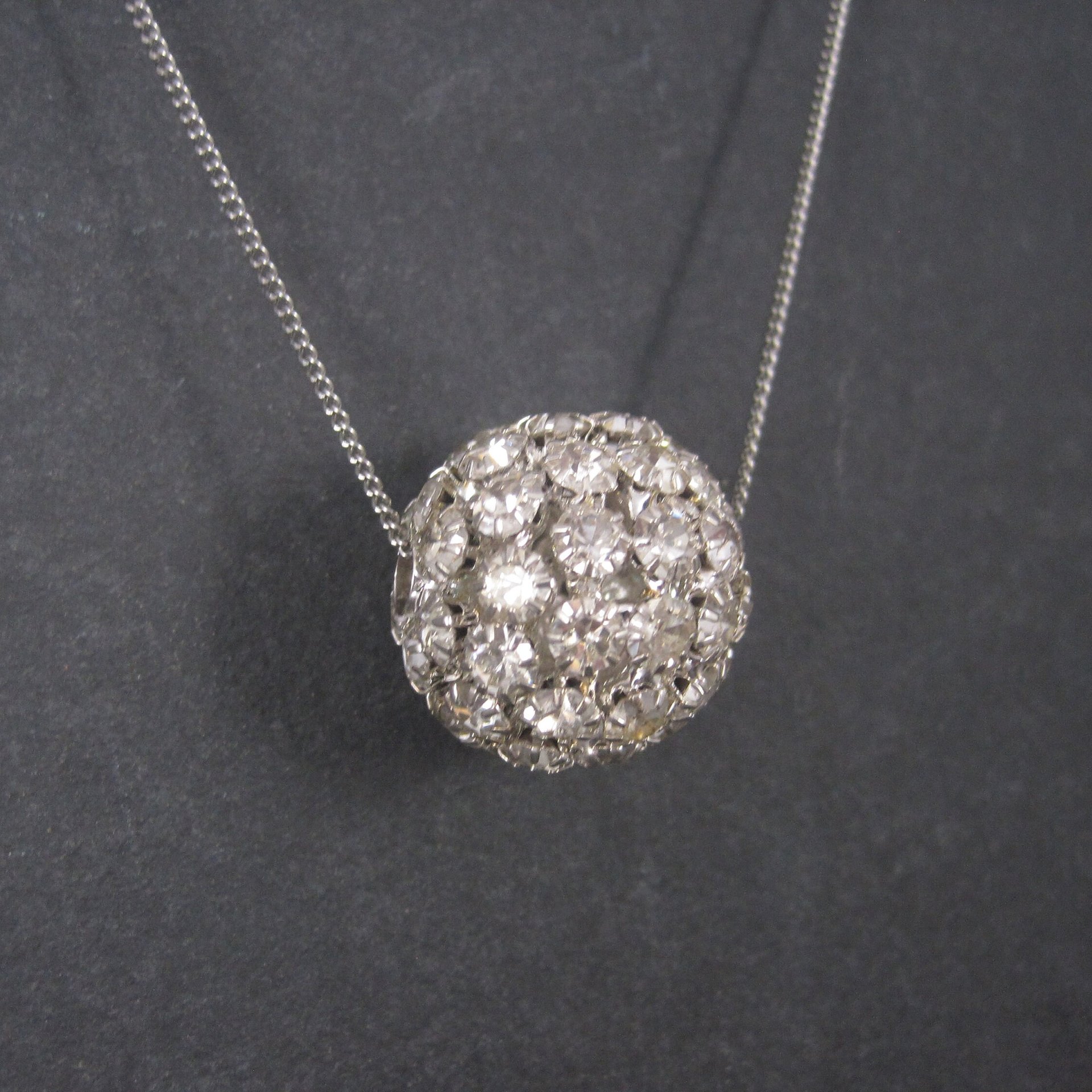 Large Vintage Rhinestone Disco Ball Bead Pendant Necklace