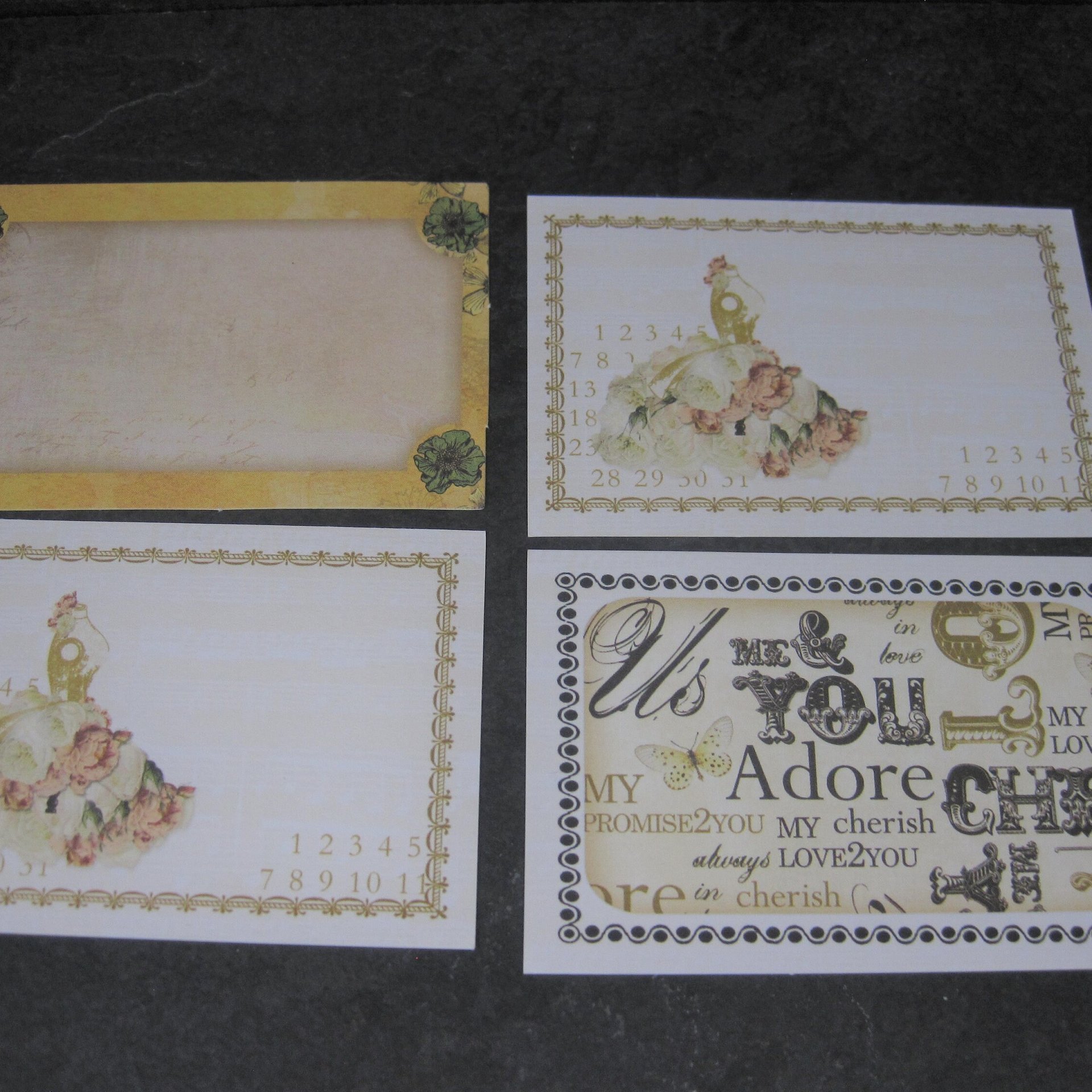 Set of 14 Journaling Motif Calendar Cards Love Wedding Theme