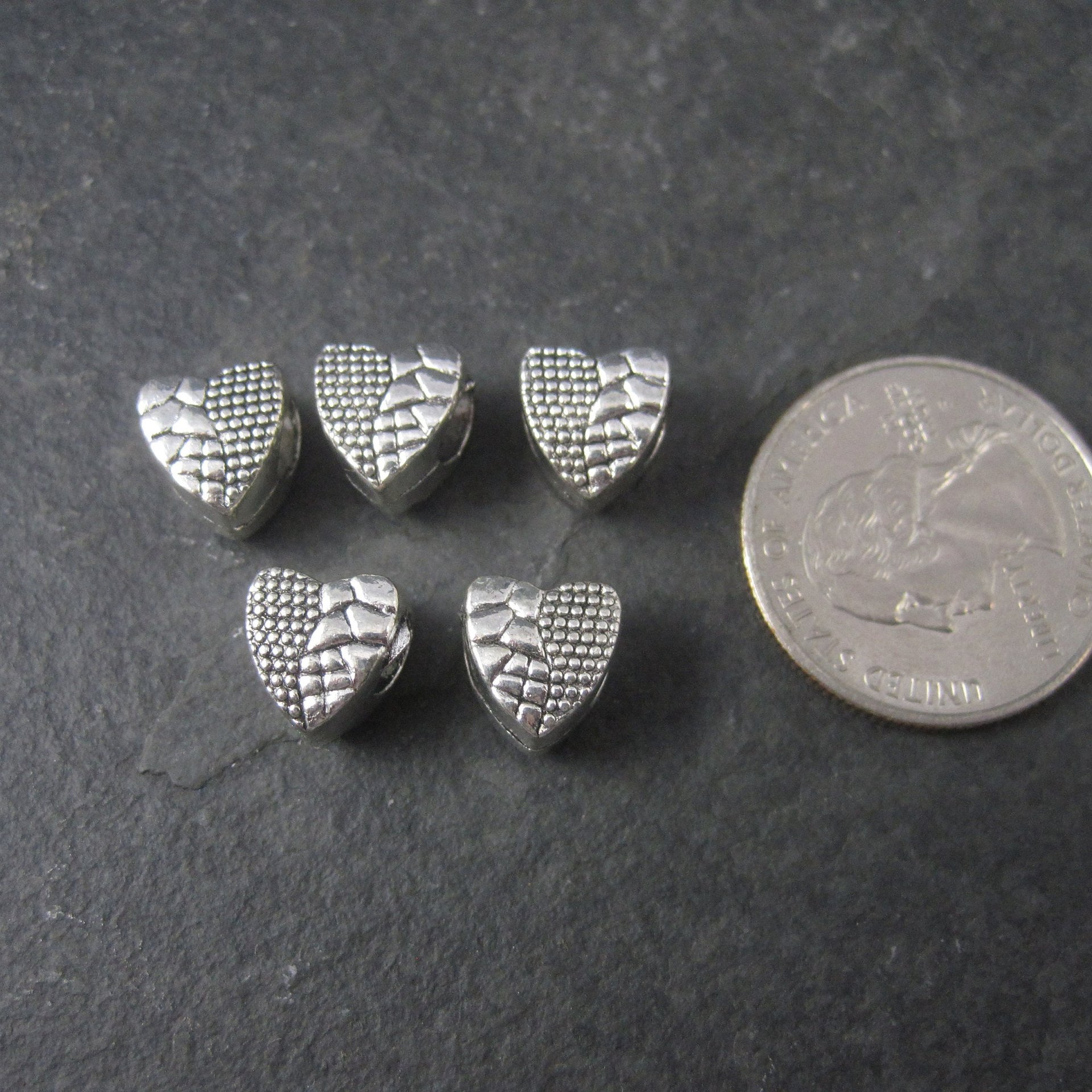 Destash Lot of 5 Silver Heart Bead Pendants