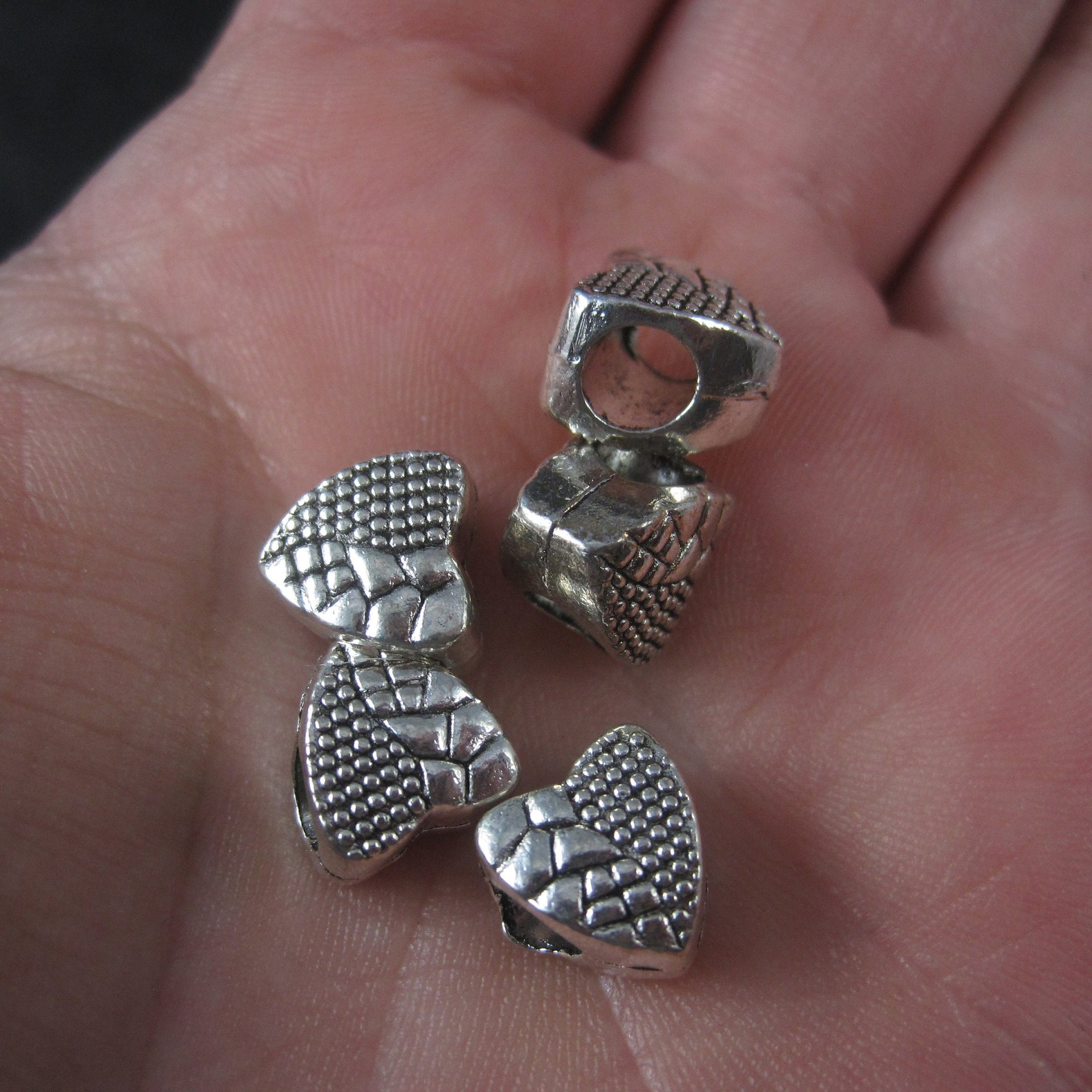 Destash Lot of 5 Silver Heart Bead Pendants