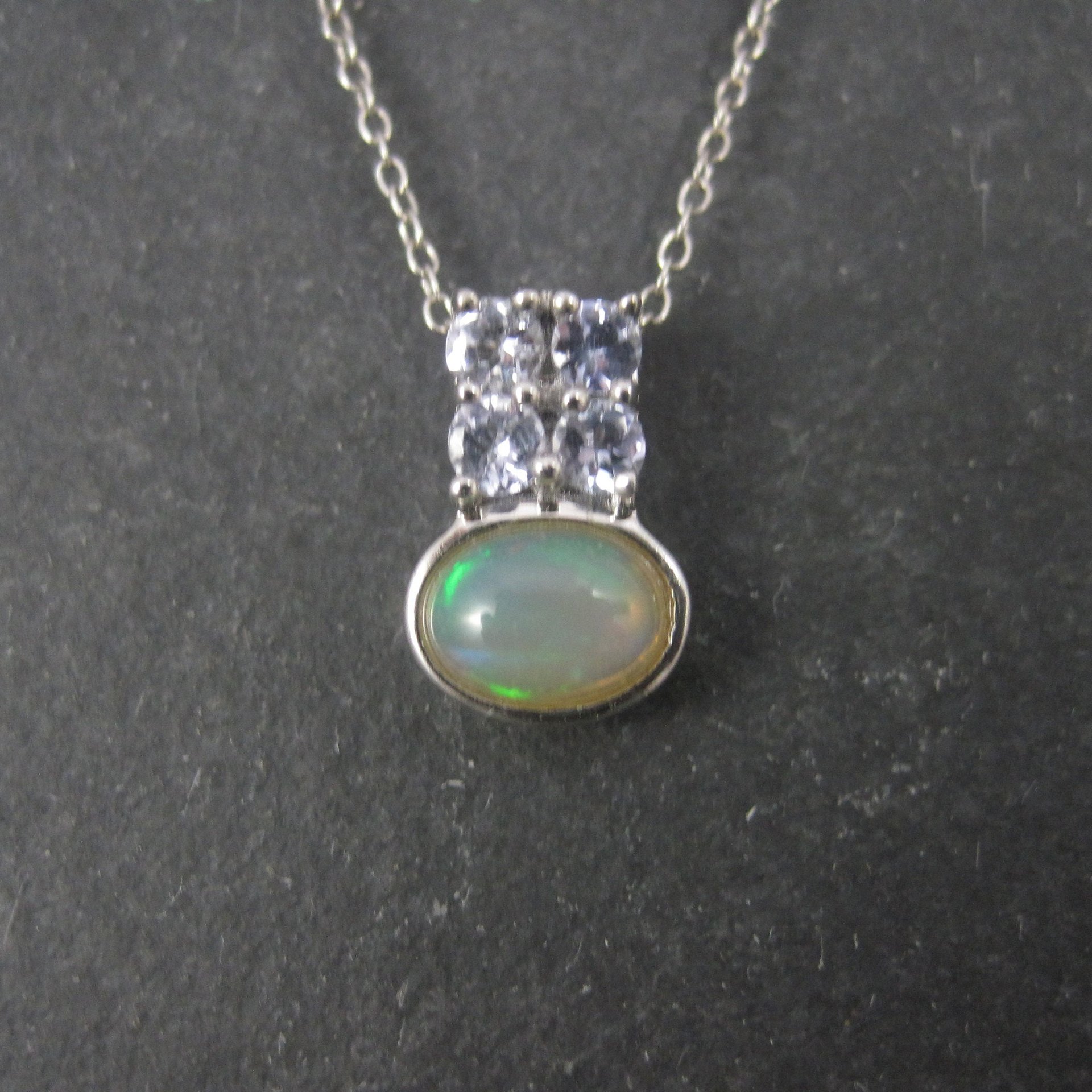 Vintage Sterling Opal Tanzanite Pendant Necklace