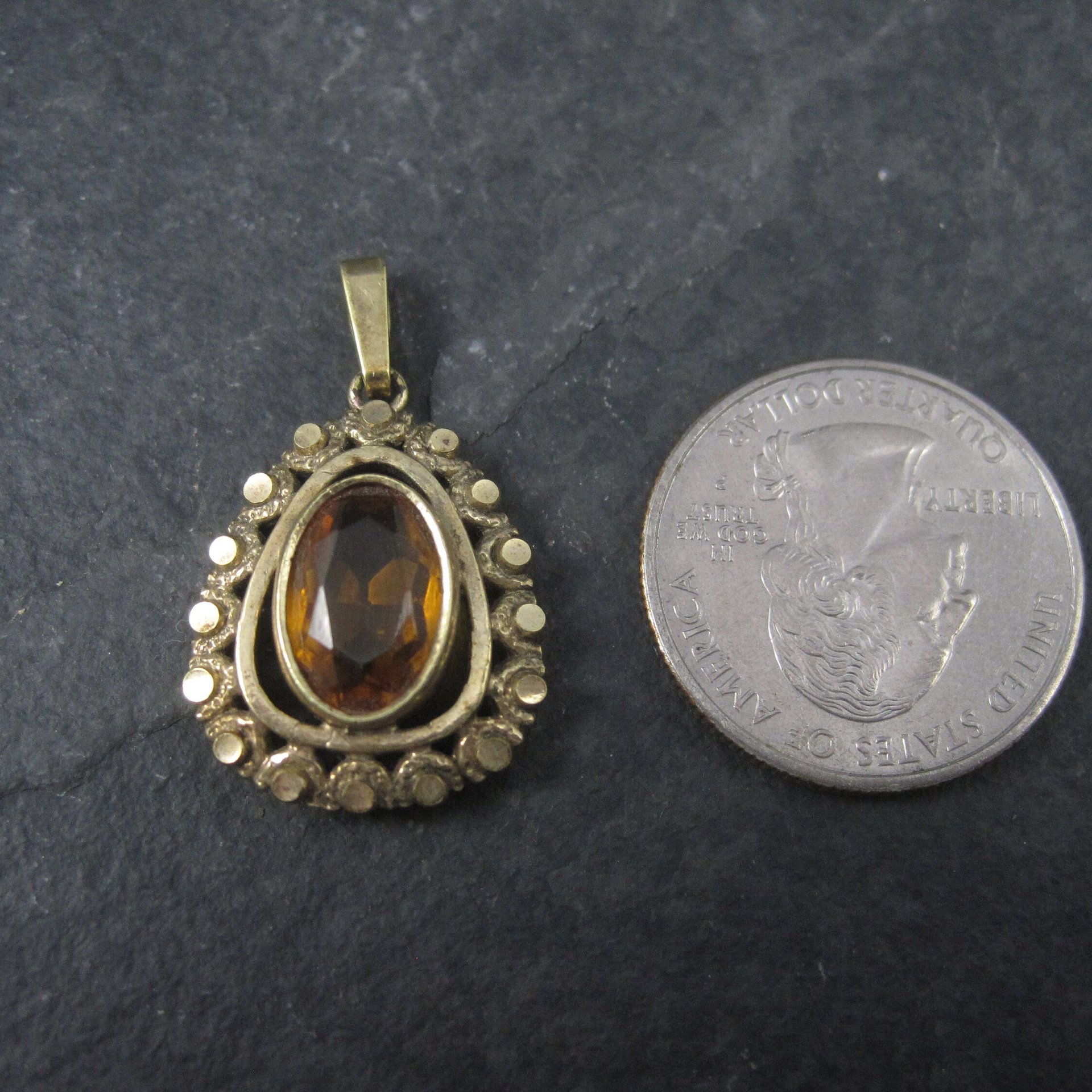 Vintage Gold Filled Orange Glass Pendant West Germany