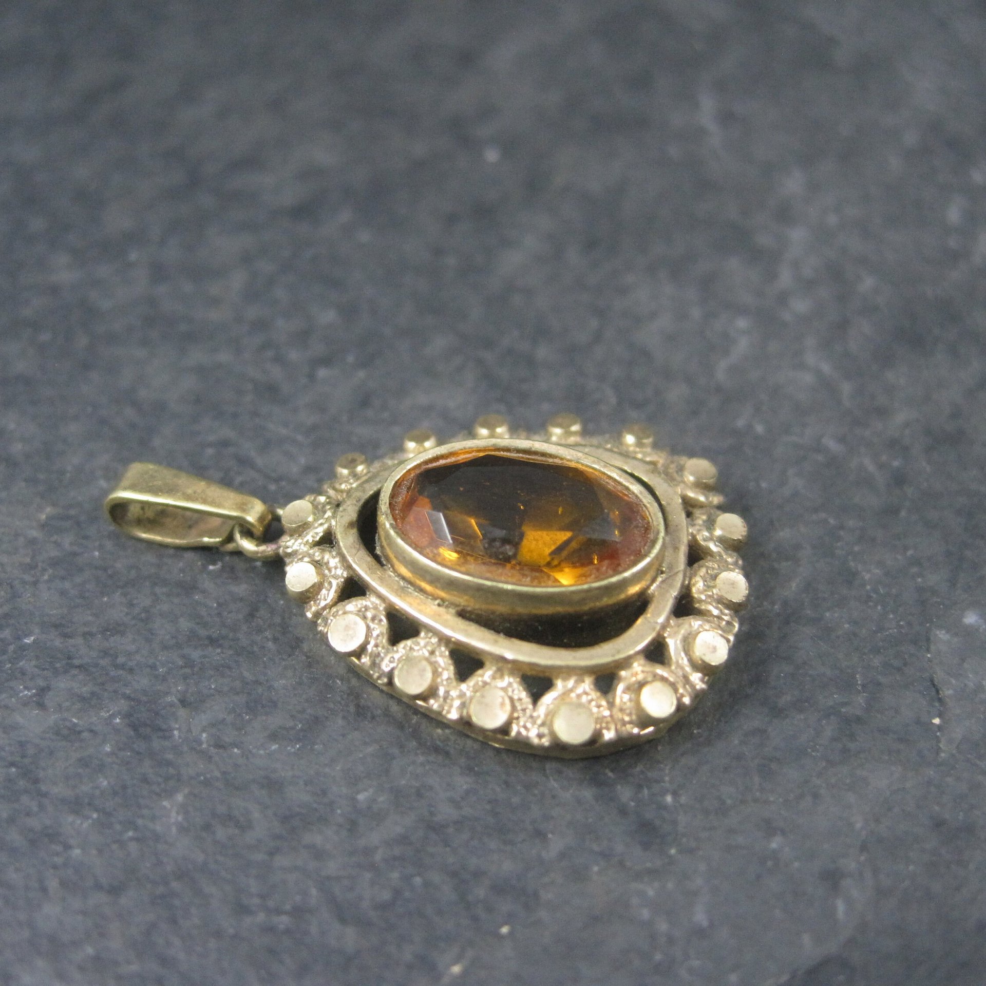 Vintage Gold Filled Orange Glass Pendant West Germany