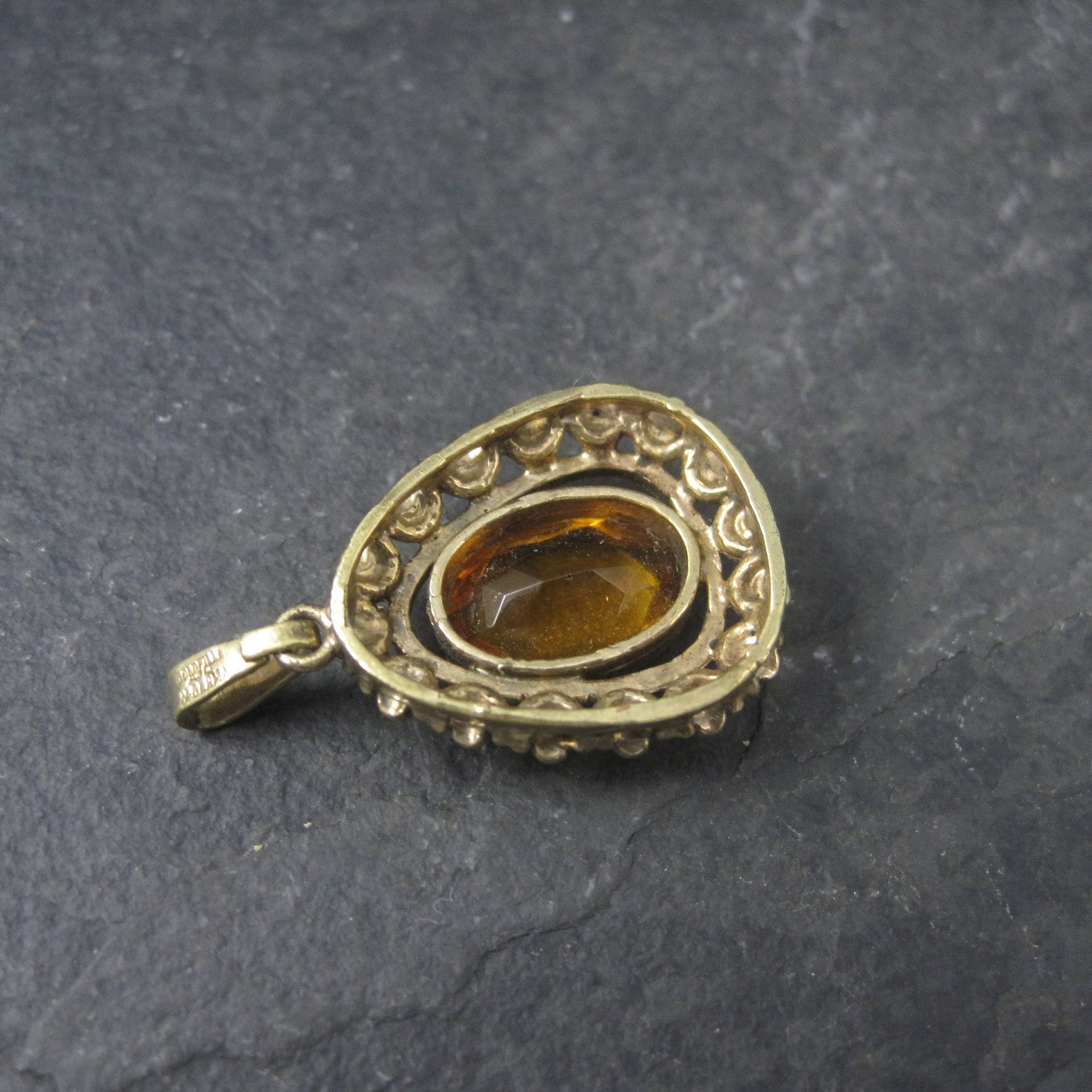 Vintage Gold Filled Orange Glass Pendant West Germany