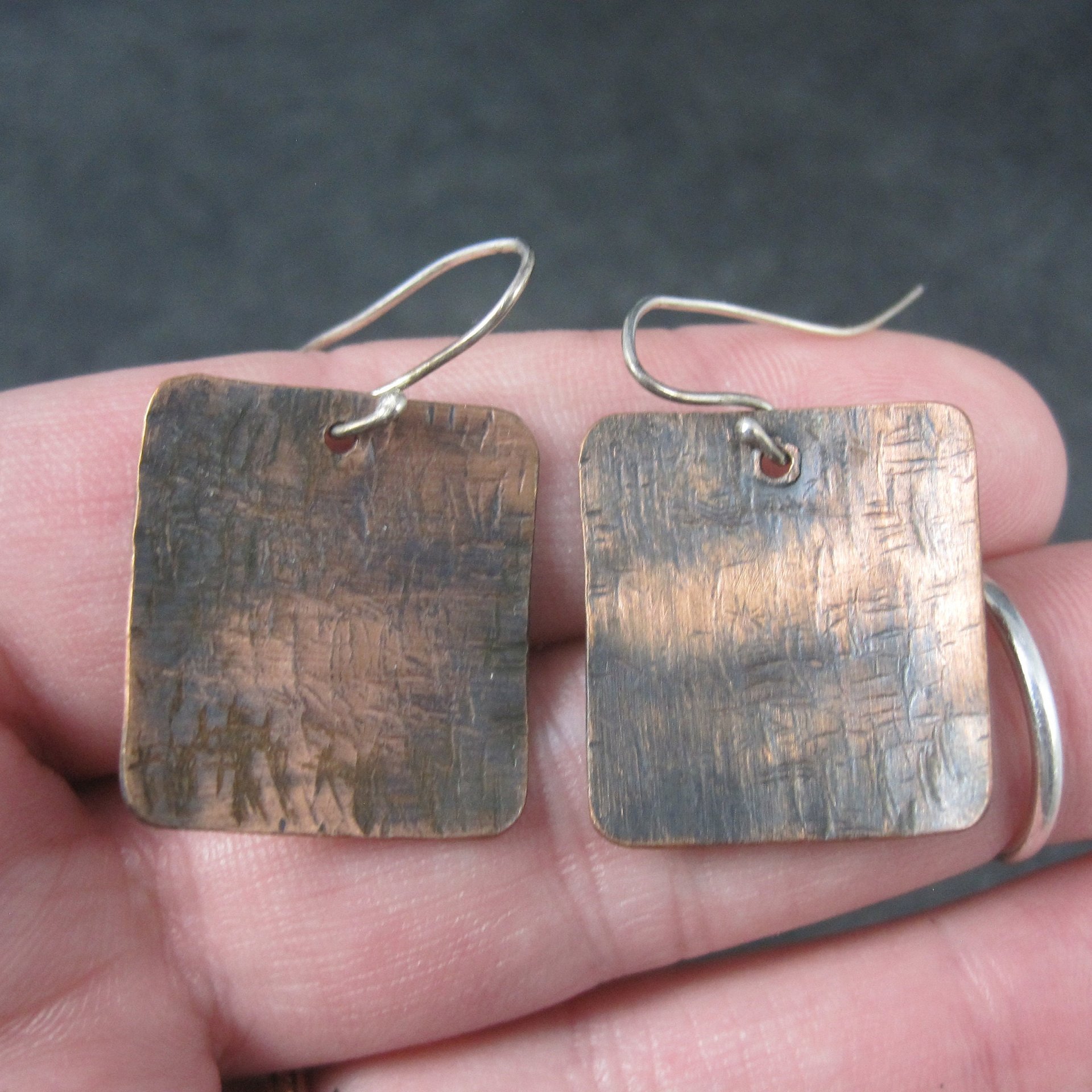 Vintage Hammered Copper Sterling Earrings