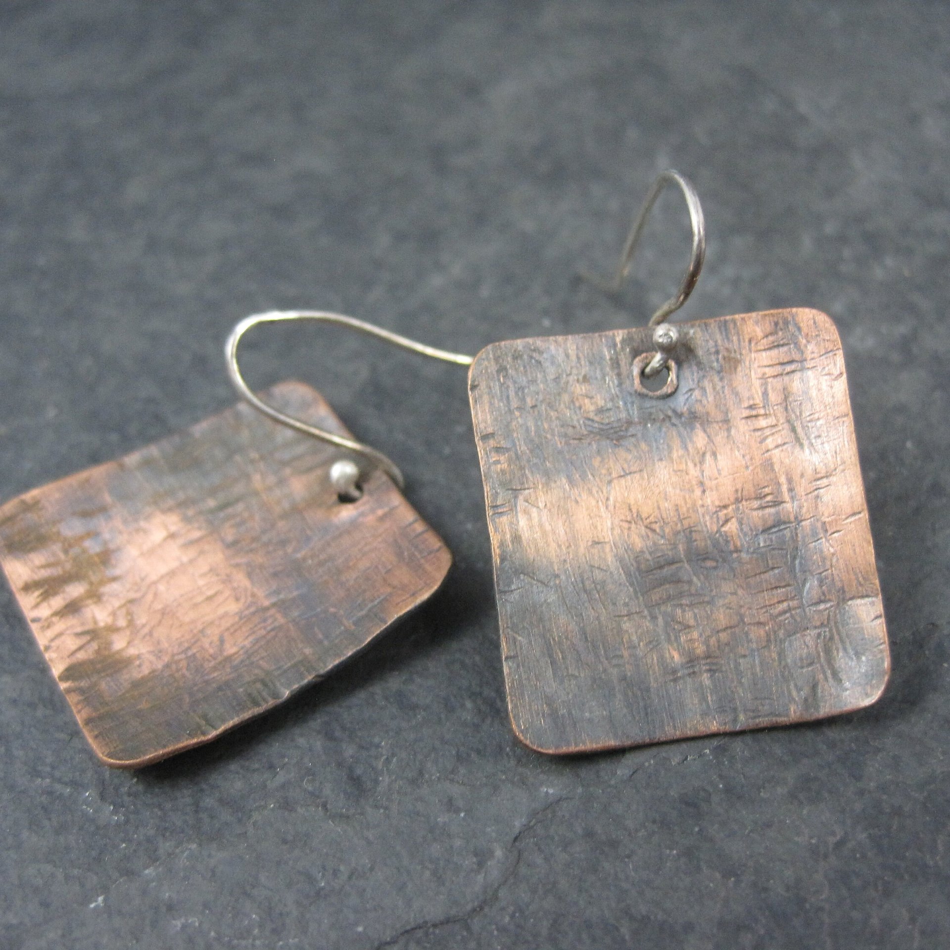 Vintage Hammered Copper Sterling Earrings