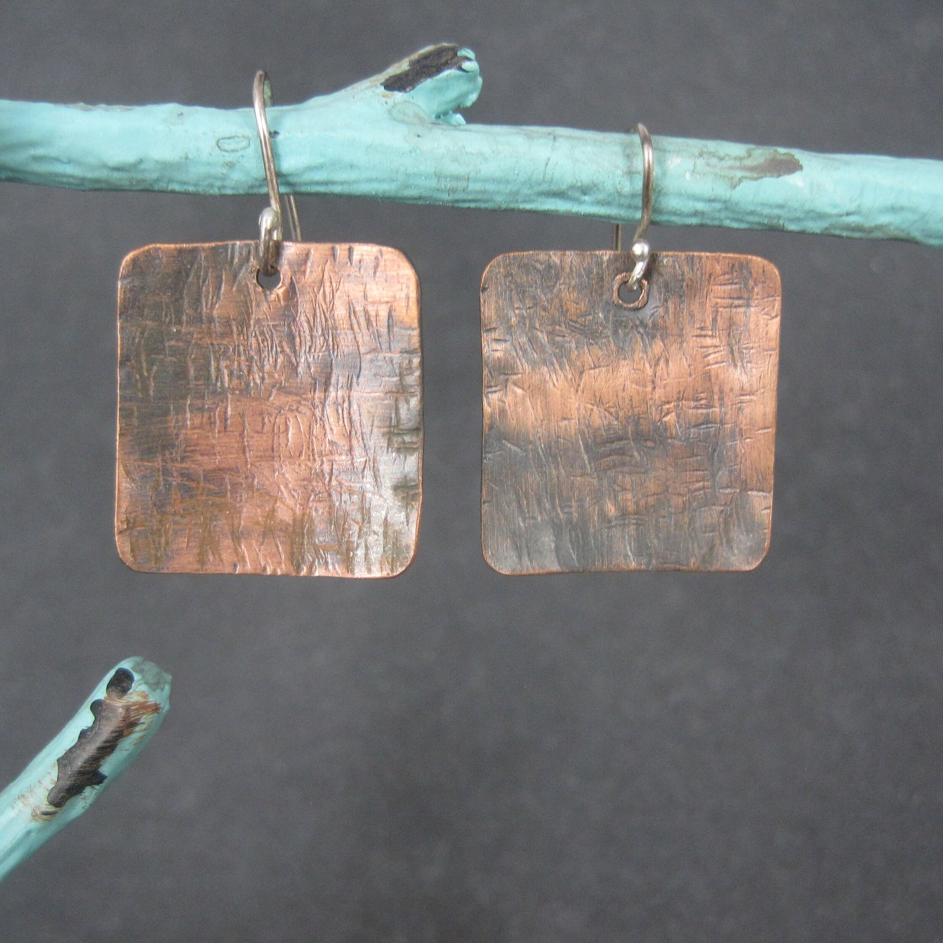 Vintage Hammered Copper Sterling Earrings