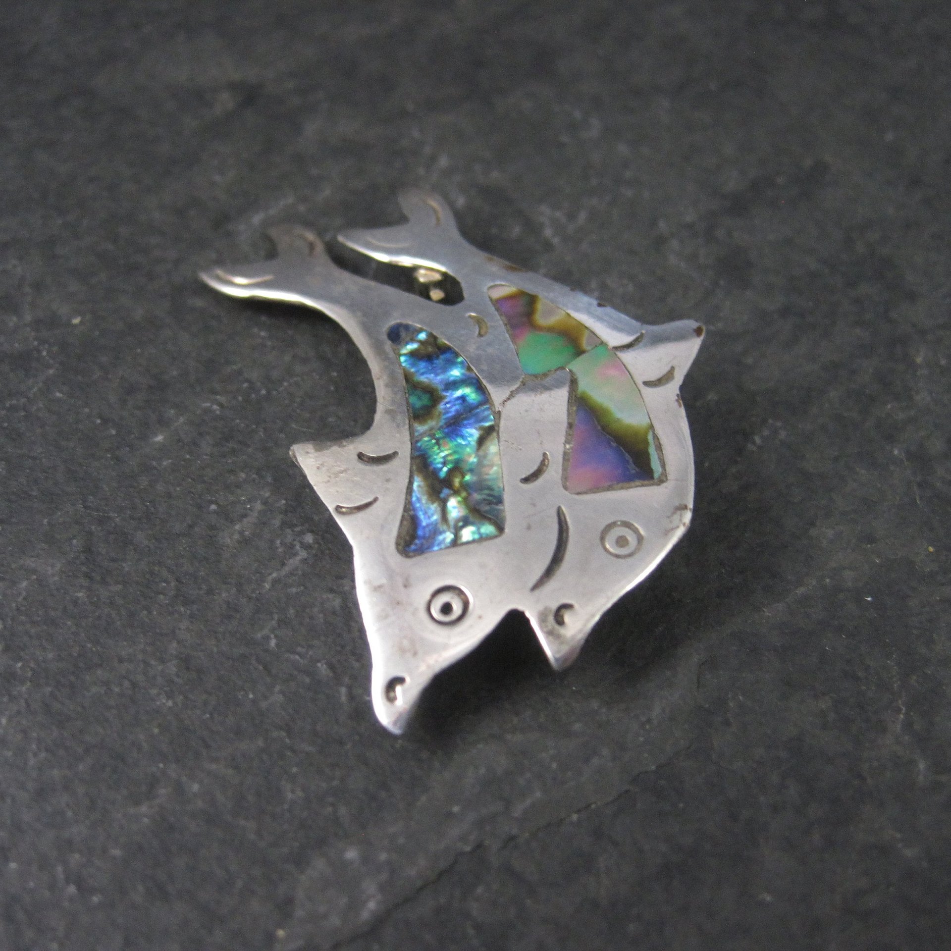 Vintage Alpaca Mexico Abalone Dolphin Brooch